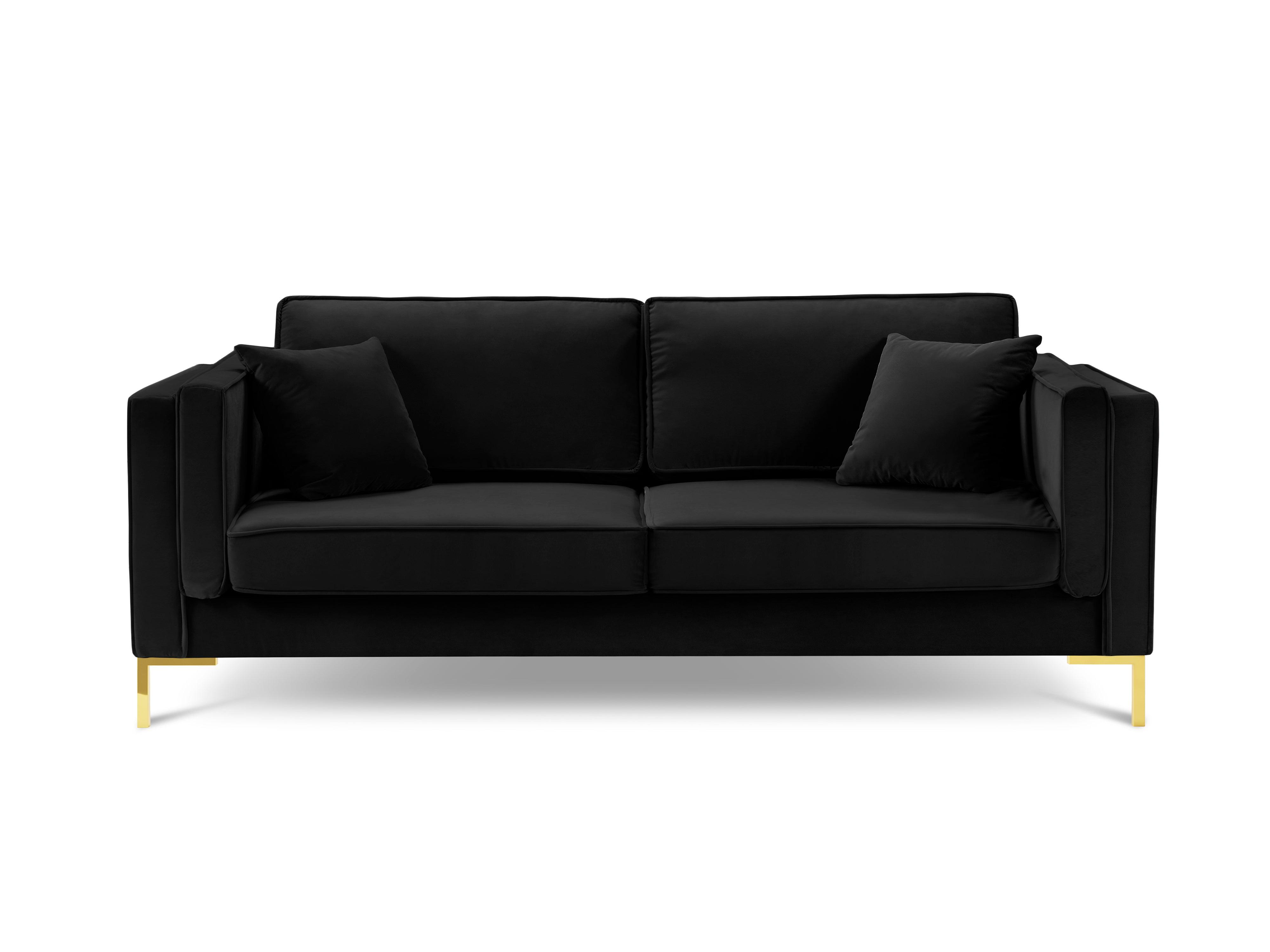 LUIS 3-Sitzer-Sofa aus schwarzem Samt mit goldenem Gestell