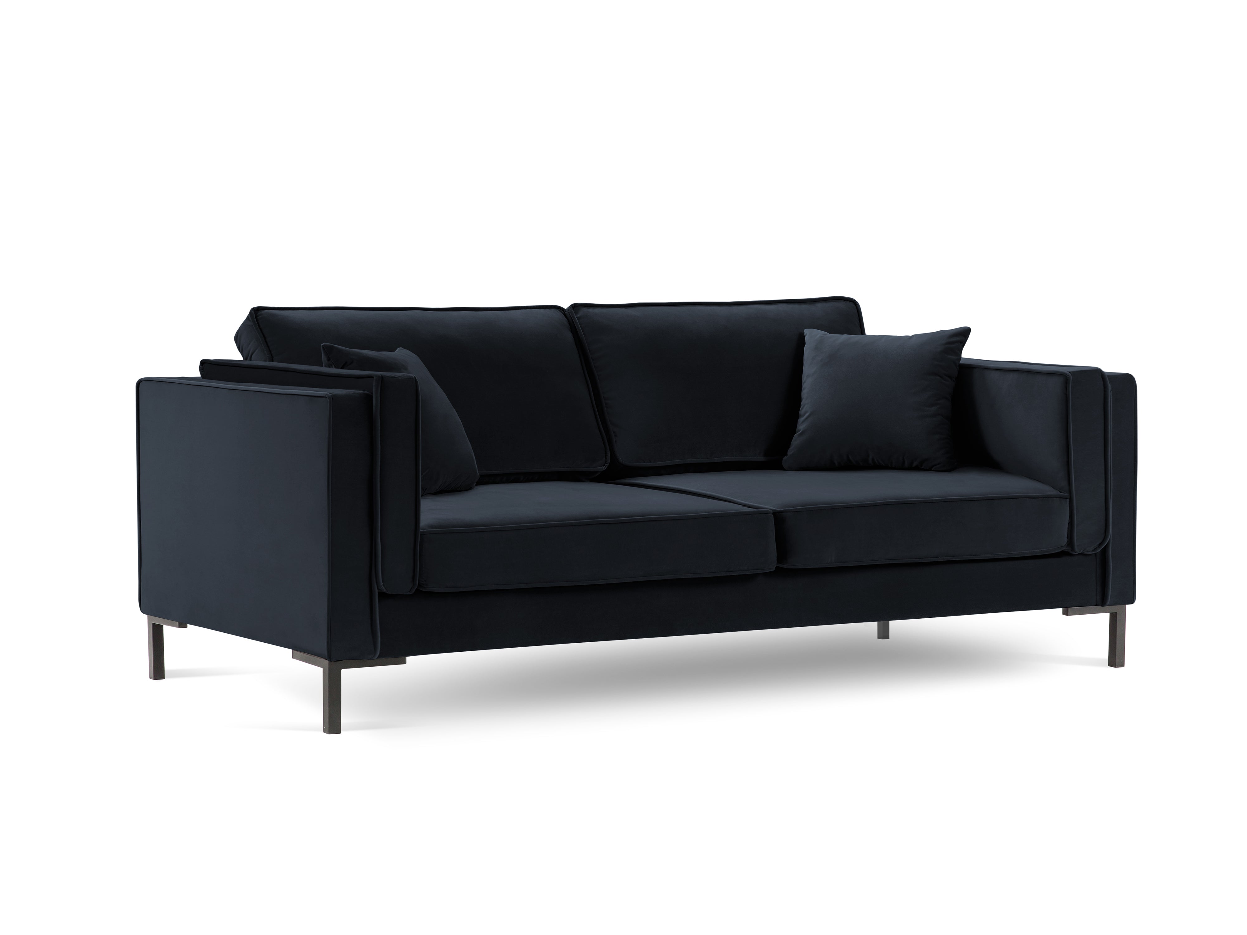 3-Sitzer-Sofa LUIS aus dunkelblauem Samt mit schwarzem Gestell