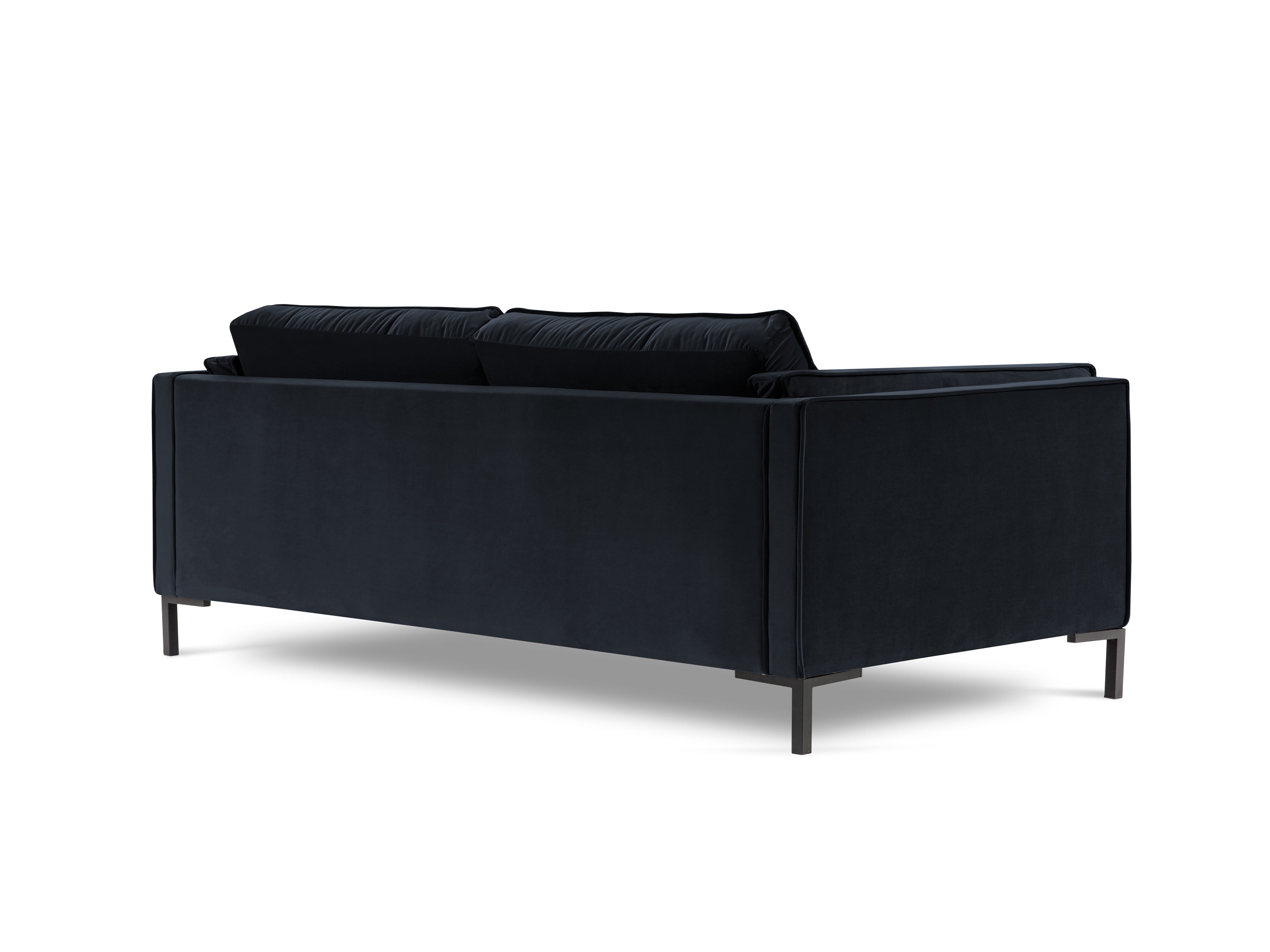 3-Sitzer-Sofa LUIS aus dunkelblauem Samt mit schwarzem Gestell