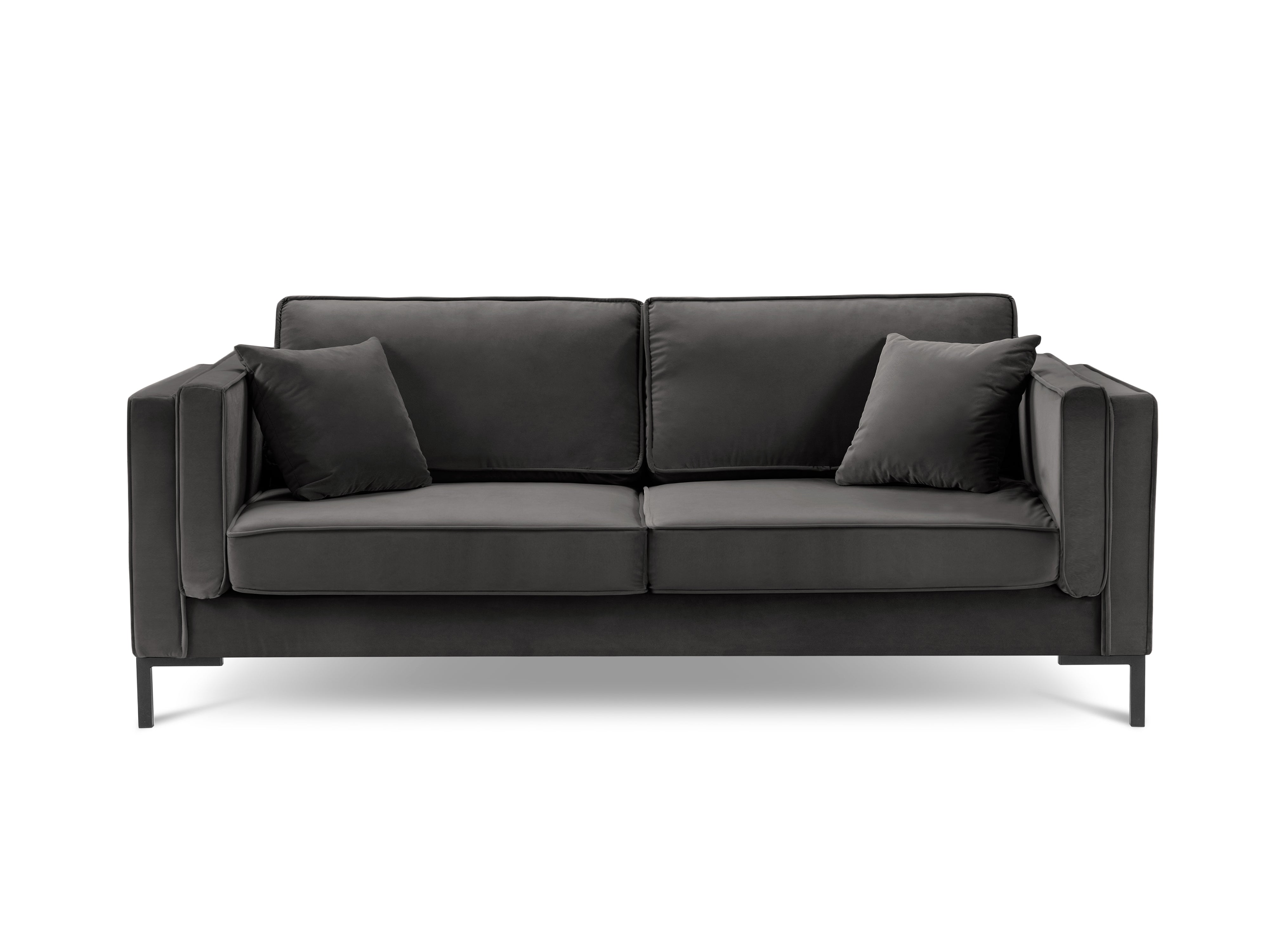 LUIS dark grey velvet 3-seater sofa with black base