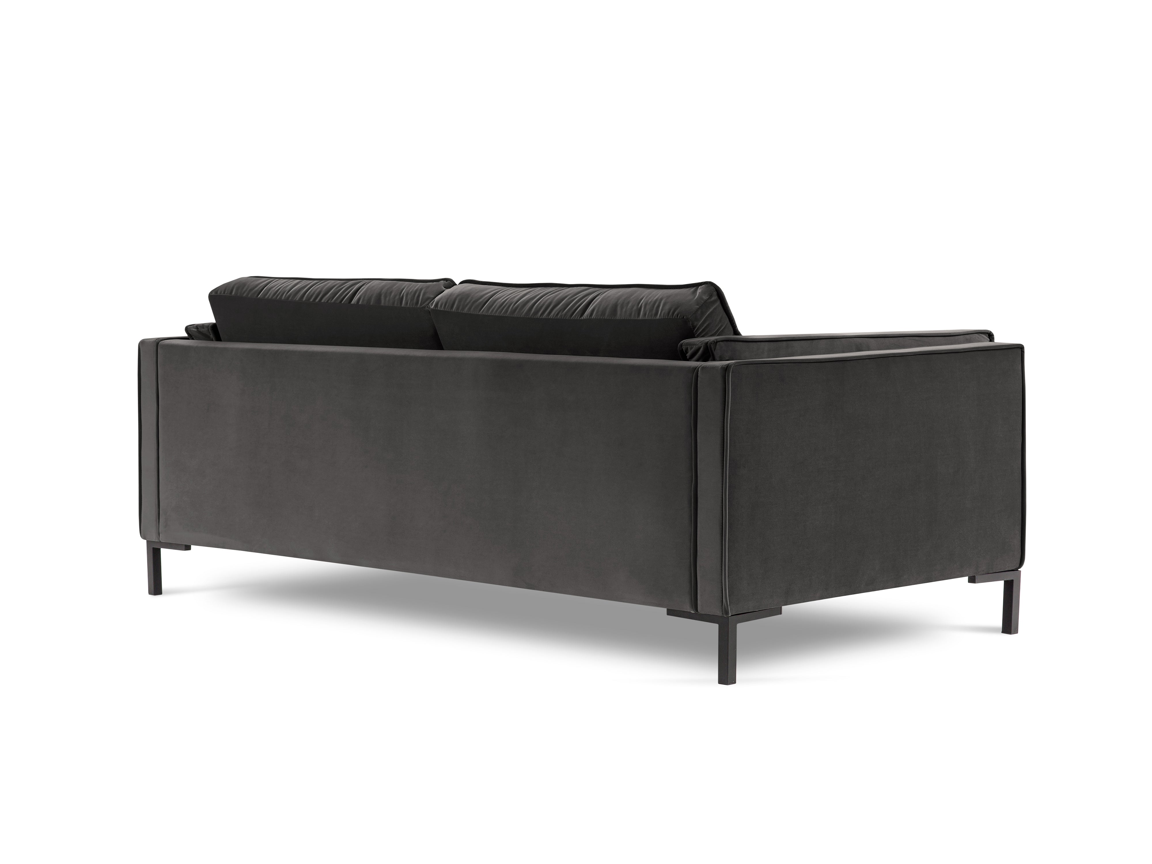 LUIS 3-Sitzer-Sofa aus dunkelgrauem Samt mit schwarzem Gestell