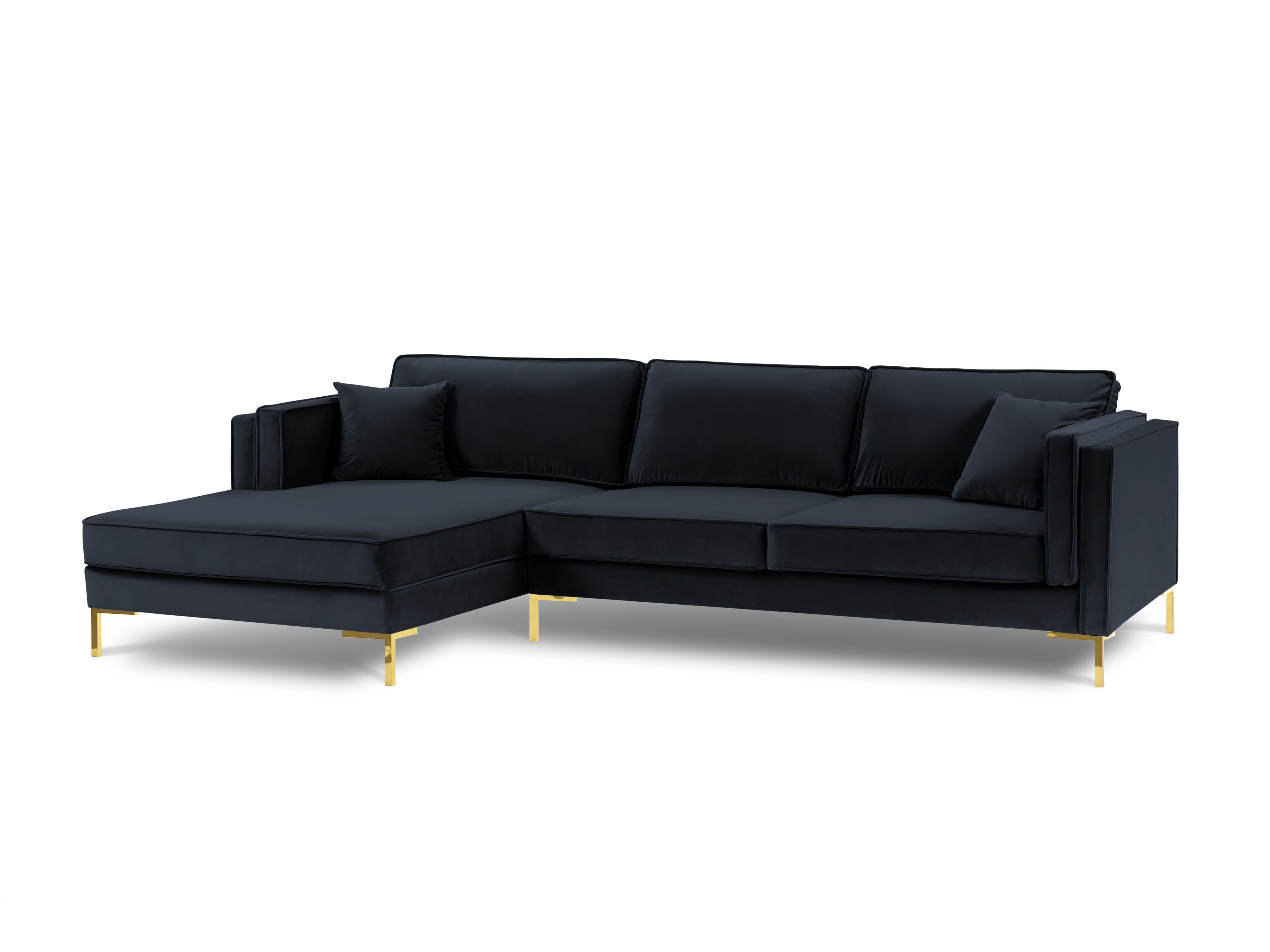 LUIS dark blue velvet left-hand corner sofa with gold base