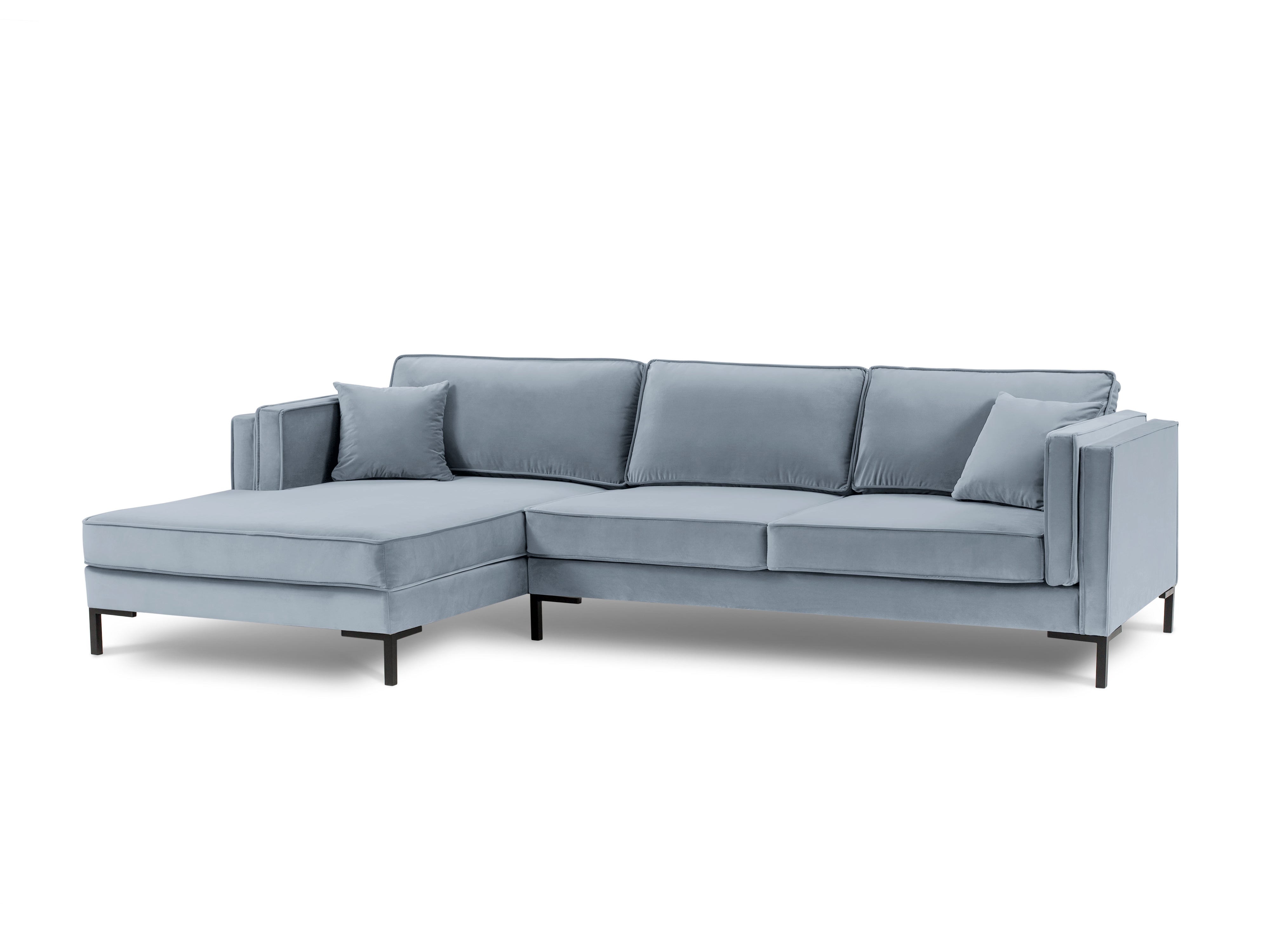 LUIS light blue velvet left-hand corner sofa with black base