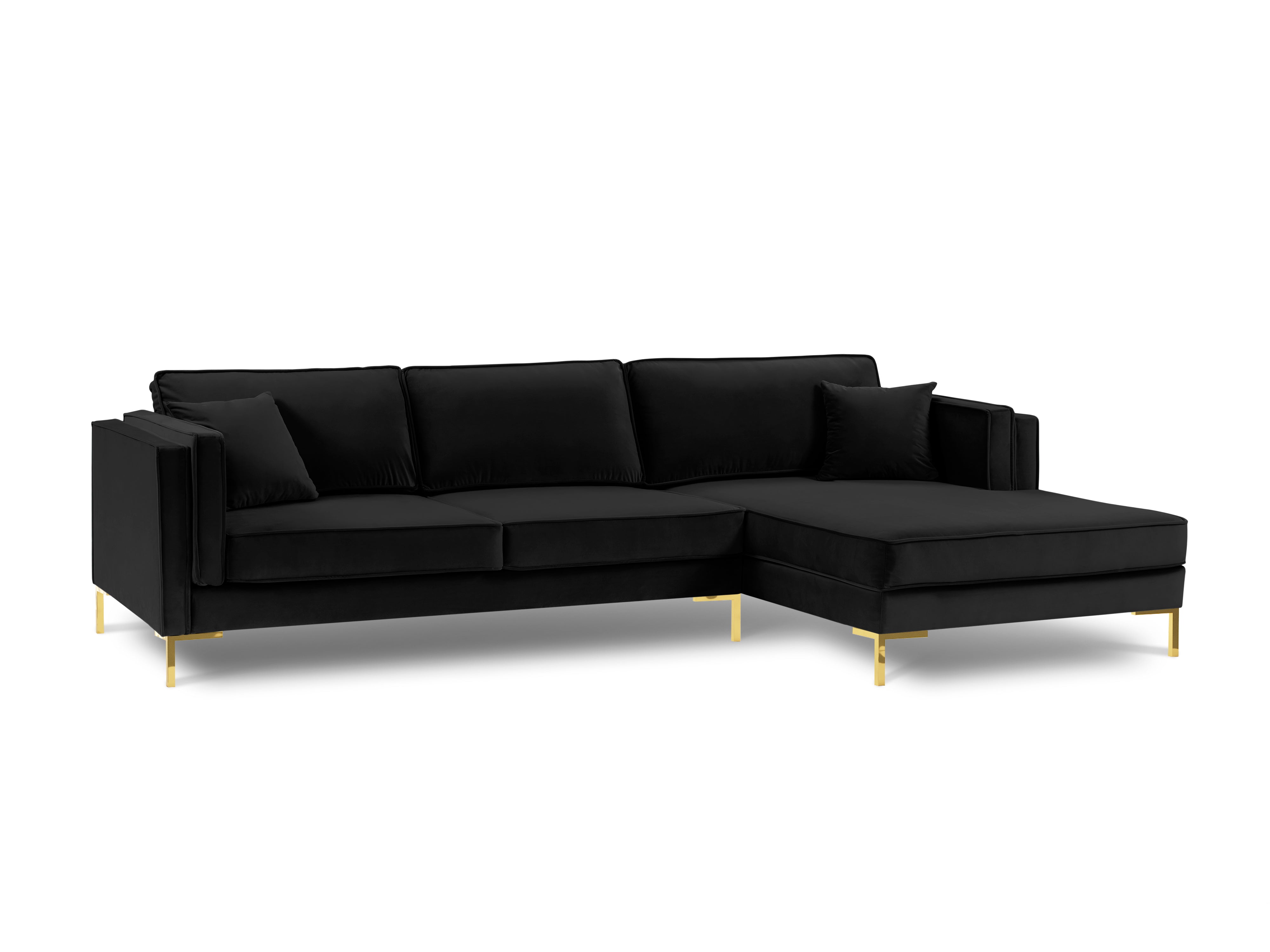 LUIS black velvet right-hand corner sofa with gold base