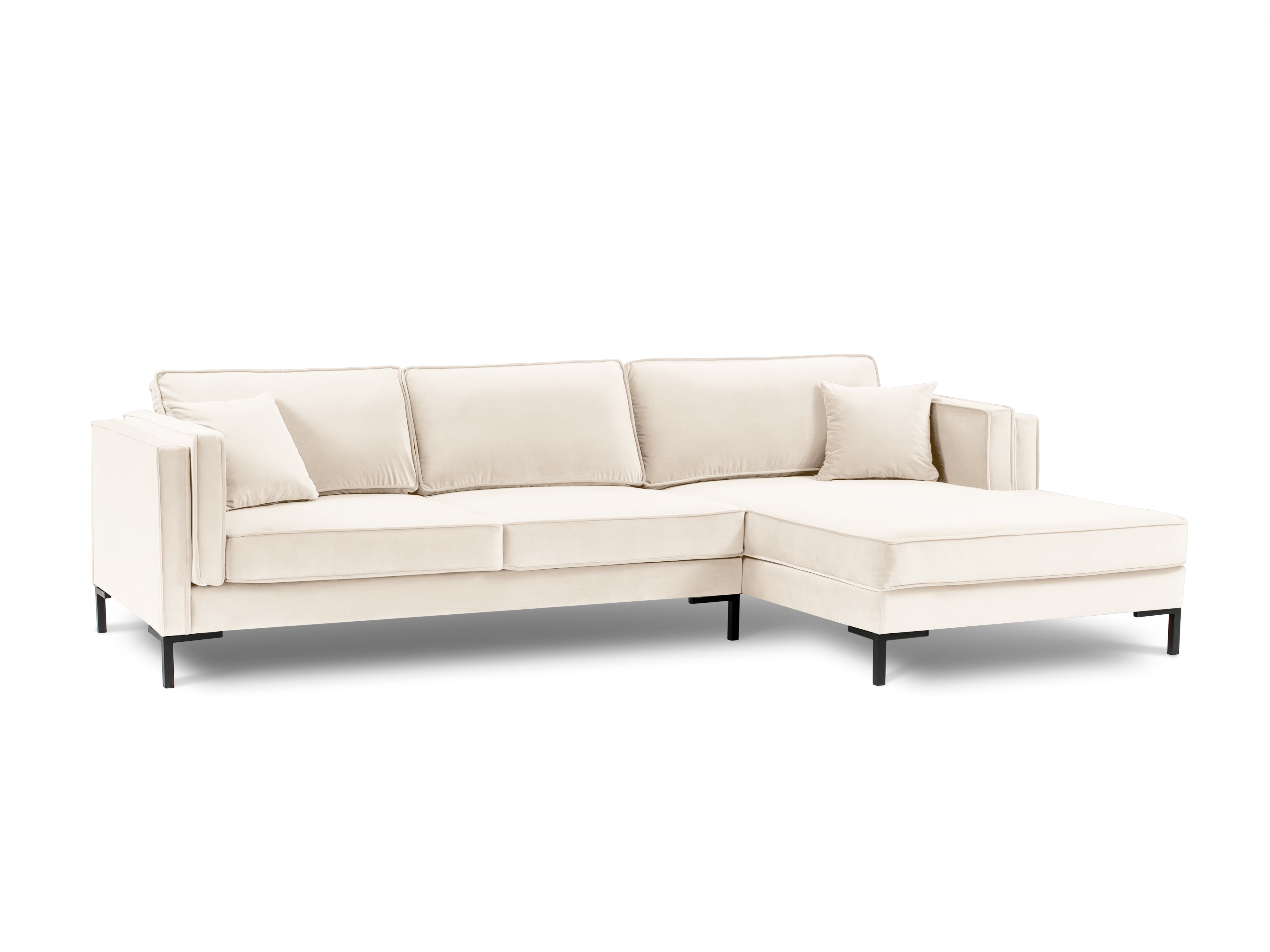 LUIS beige velvet right-hand corner sofa with black base