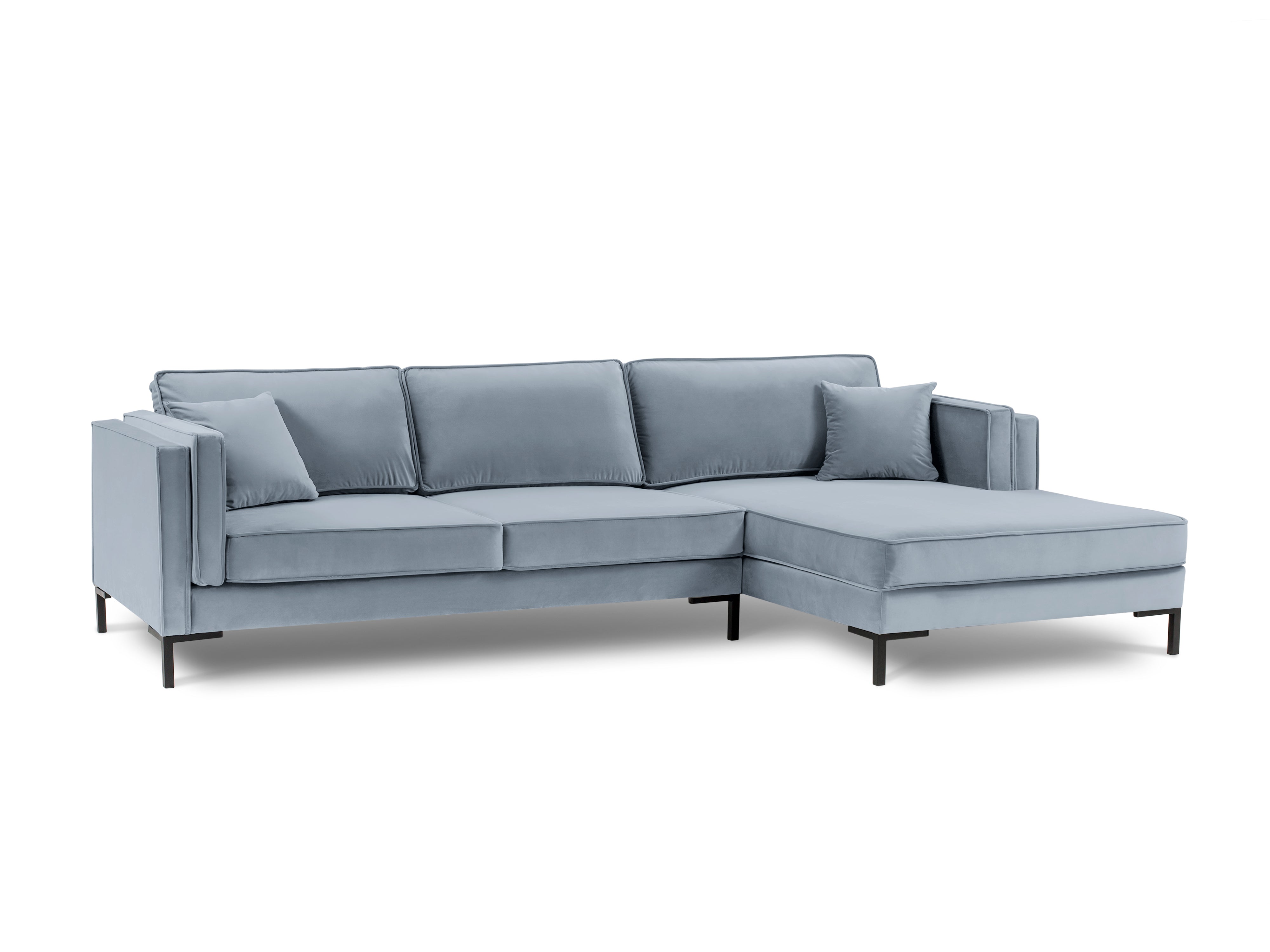 LUIS light blue velvet right-hand corner sofa with black base