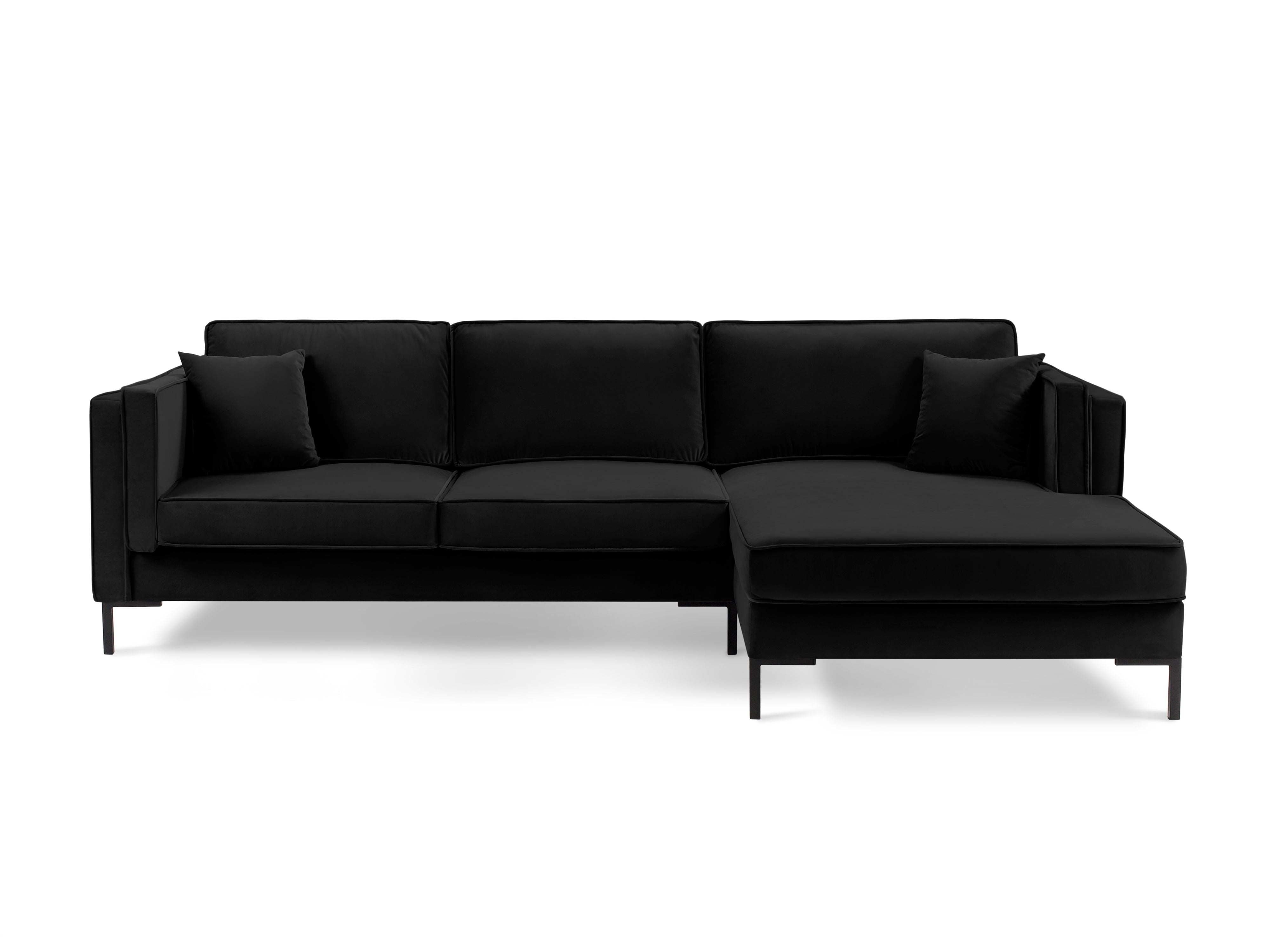 LUIS black velvet right-hand corner sofa with black base