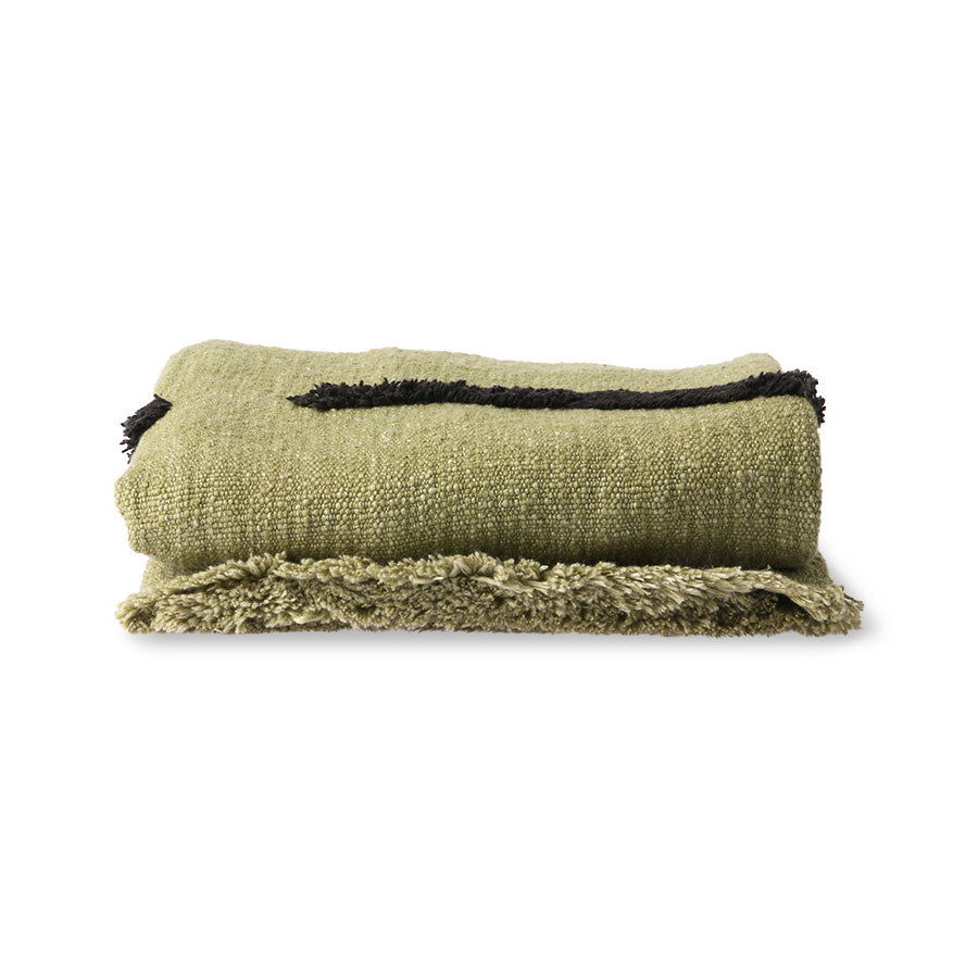 Softly woven blanket with black sewn-on lines olive green, HKliving, Eye on Design
