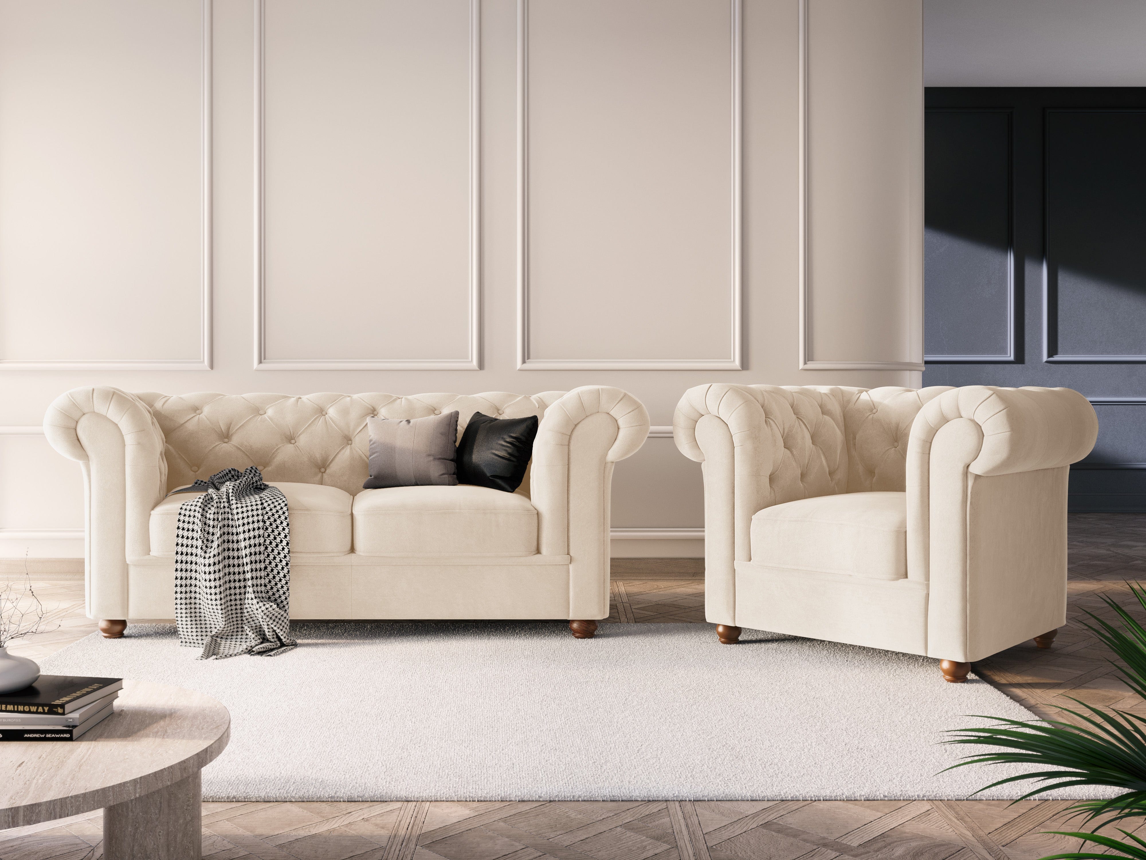 Sofa aksamitna 2-osobowa PHOEBE beżowy, Windsor & Co, Eye on Design