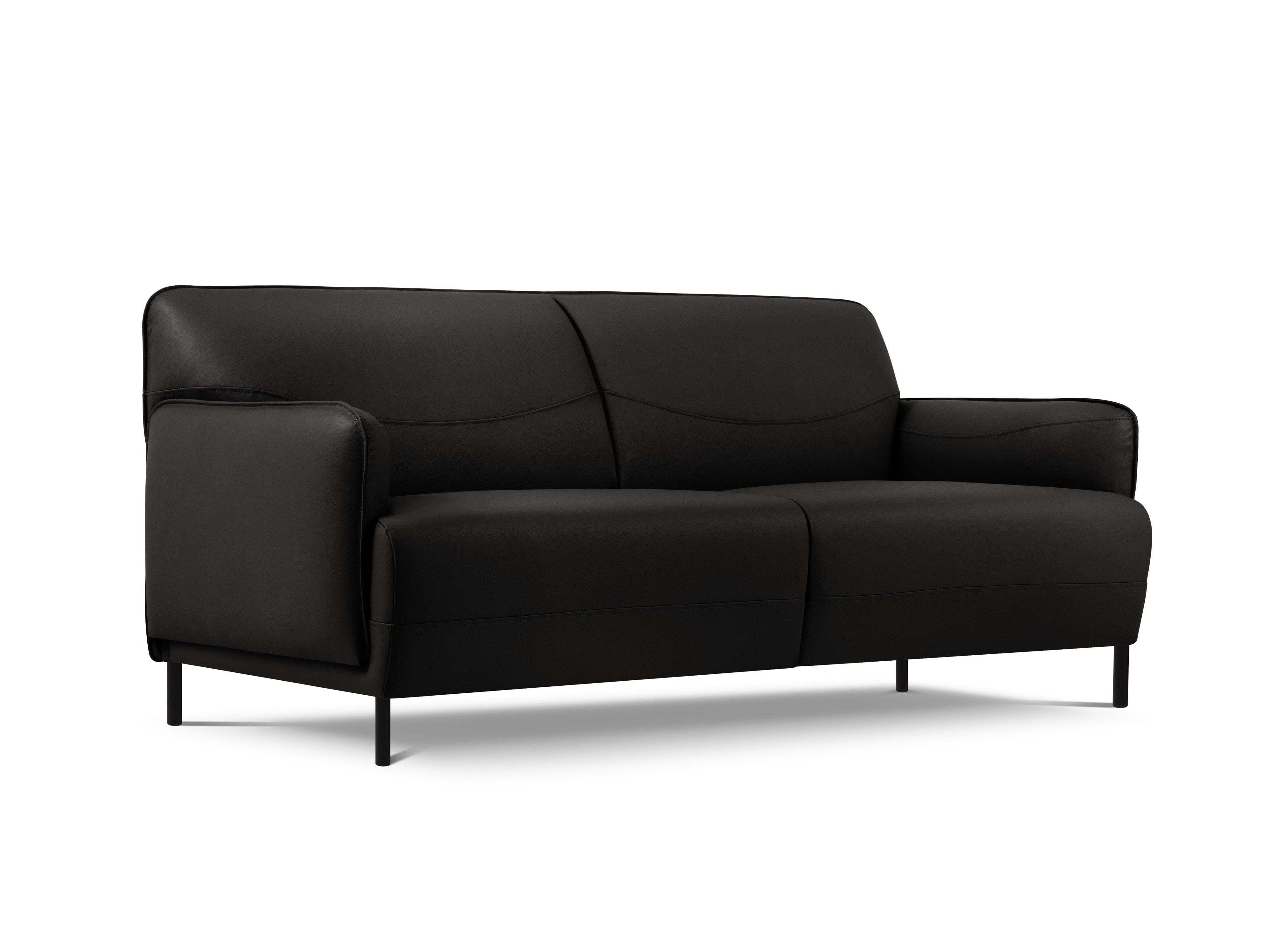 Genuine Leather Sofa, "Neso", 2 Seats, 175x90x76
 ,Black,Black Metal, Windsor & Co, Eye on Design