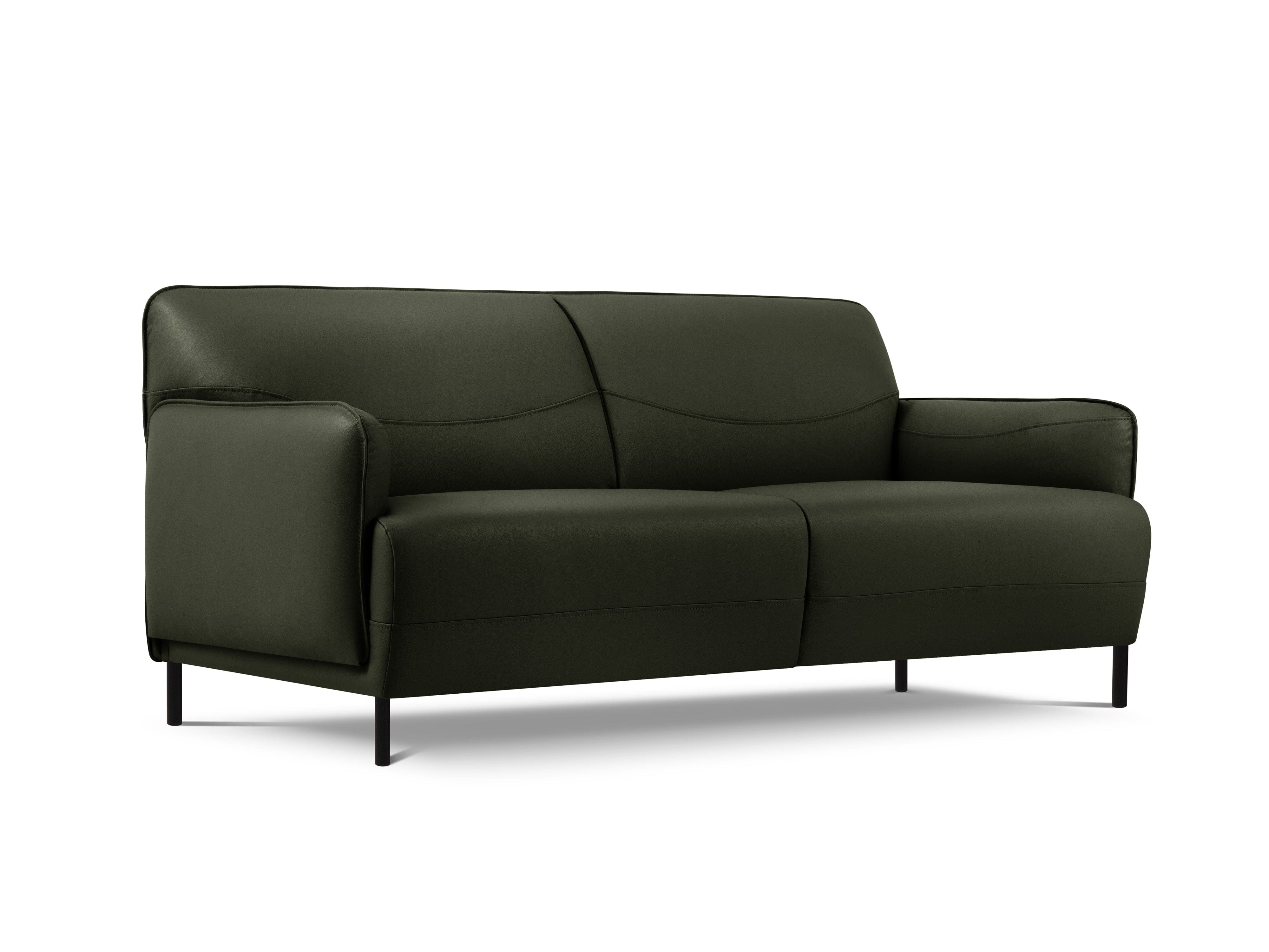 Genuine Leather Sofa, "Neso", 2 Seats, 175x90x76
 ,Green,Black Metal, Windsor & Co, Eye on Design
