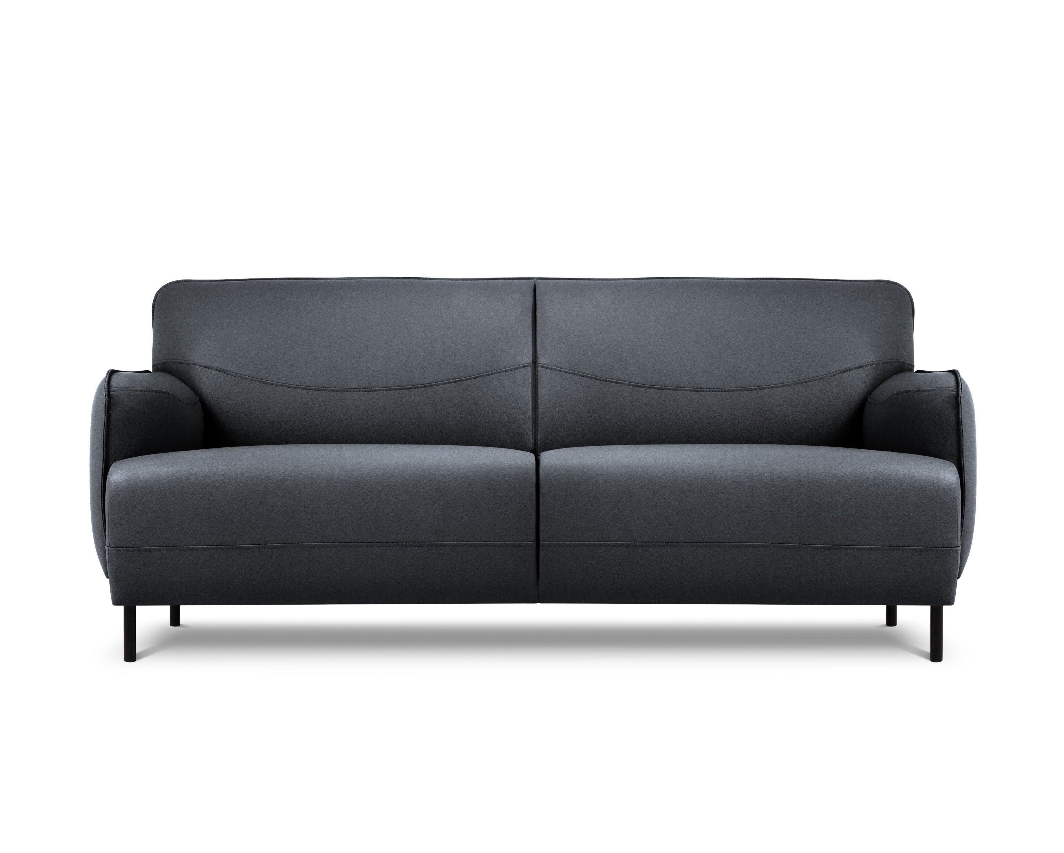 Genuine Leather Sofa, "Neso", 2 Seats, 175x90x76
 ,Dark Blue,Black Metal, Windsor & Co, Eye on Design