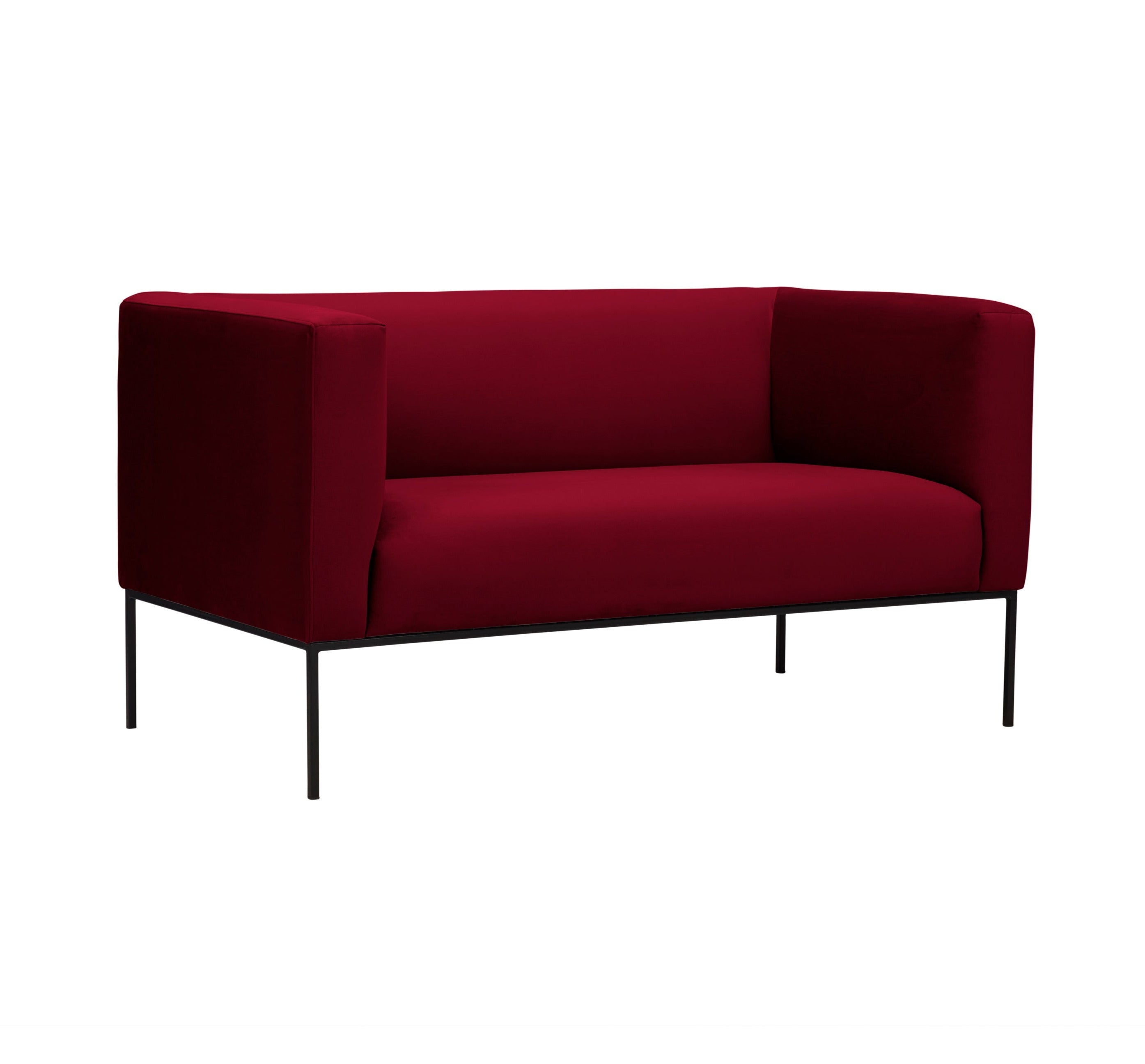 Velvet Sofa, "Neptune", 2 Seats, 145x79x76
 ,Red,Black Metal Frame, Windsor & Co, Eye on Design