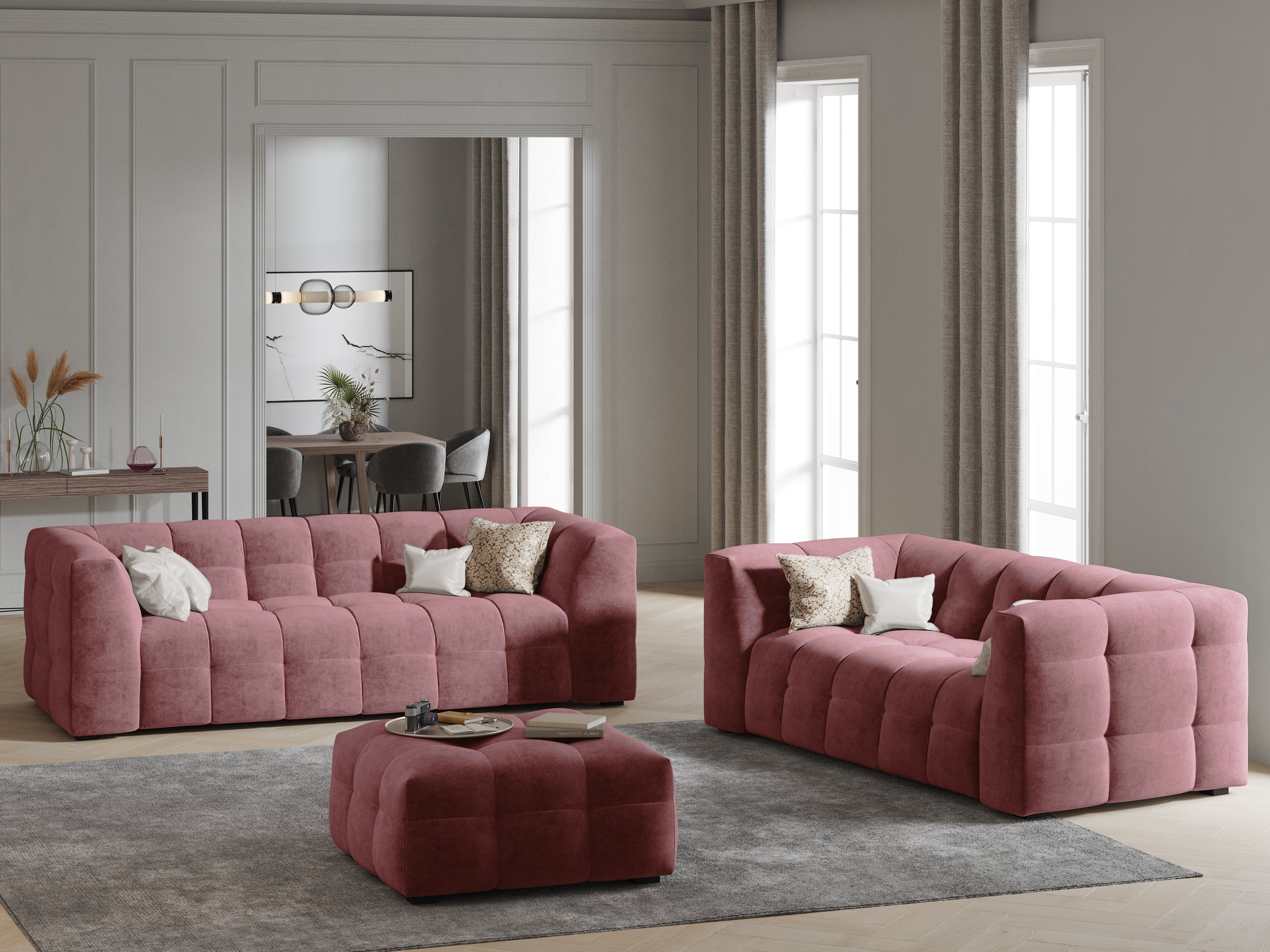 Samt-3-Sitzer-Sofa VESTA rosa