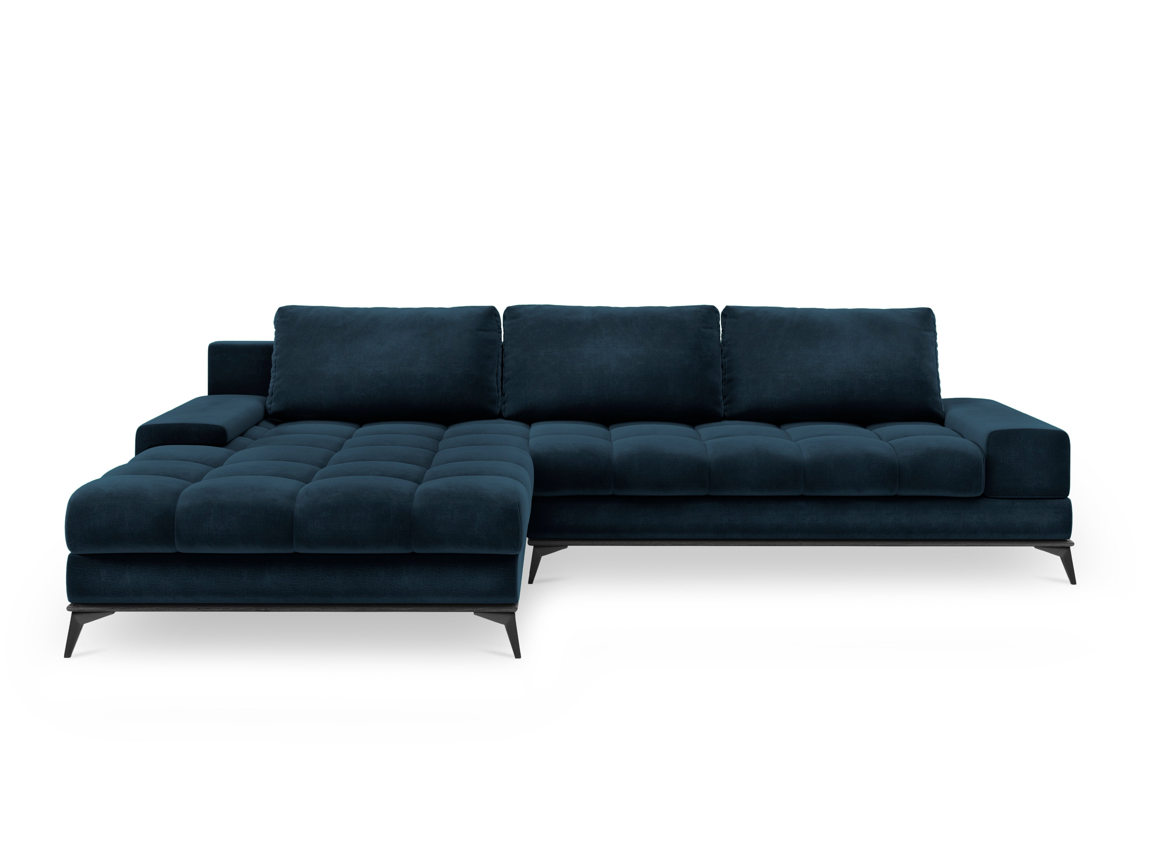 Left-facing velvet corner sofa with sleeping function DENEB navy blue, Windsor & Co, Eye on Design