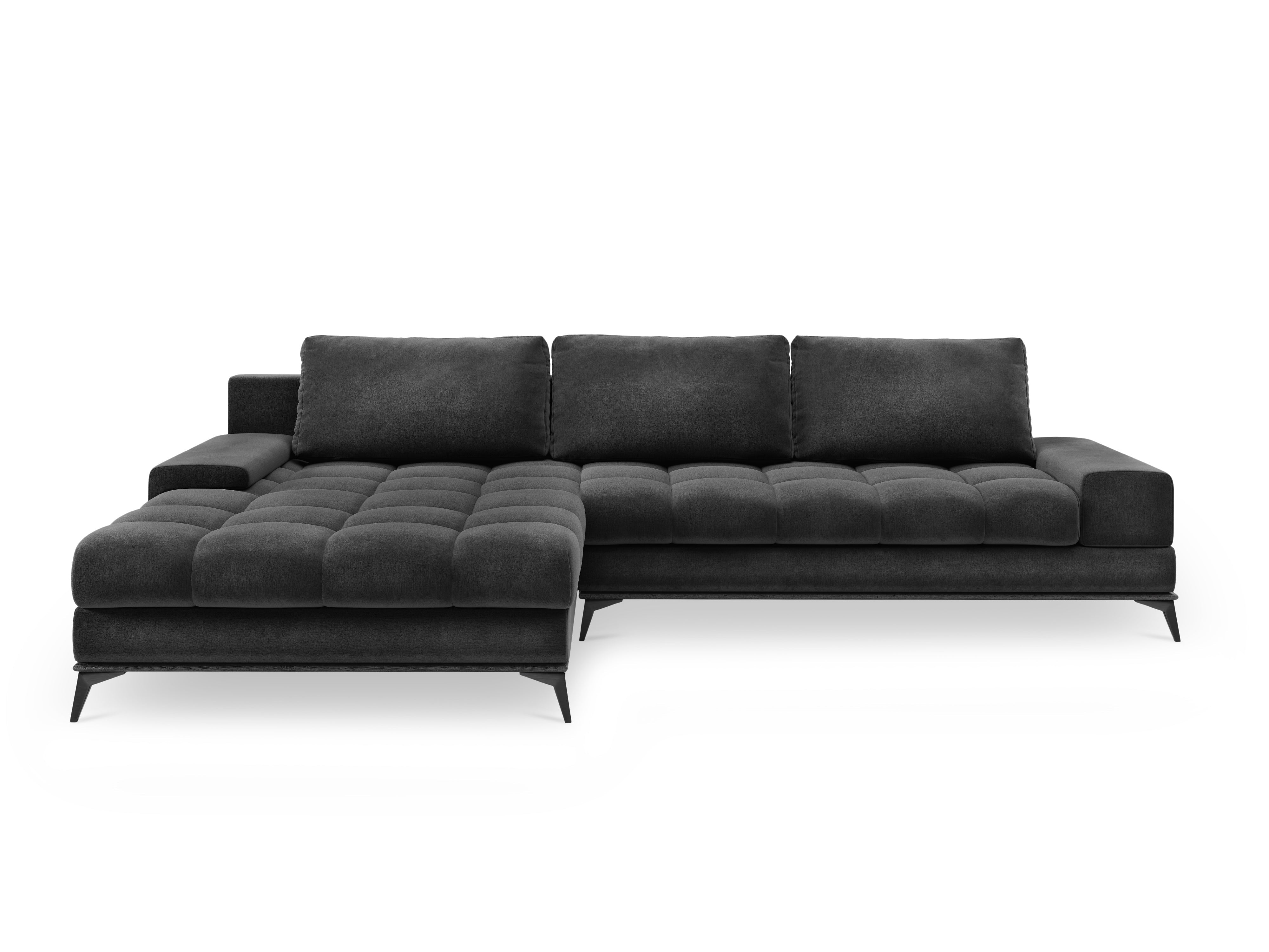 Left-facing velvet corner sofa with sleeping function DENEB dark grey, Windsor & Co, Eye on Design