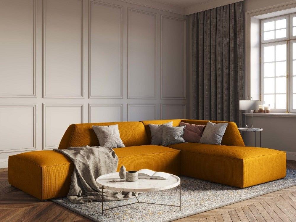 Sofa narożna sztruksowa prawostronny RUBY żółty Micadoni    Eye on Design