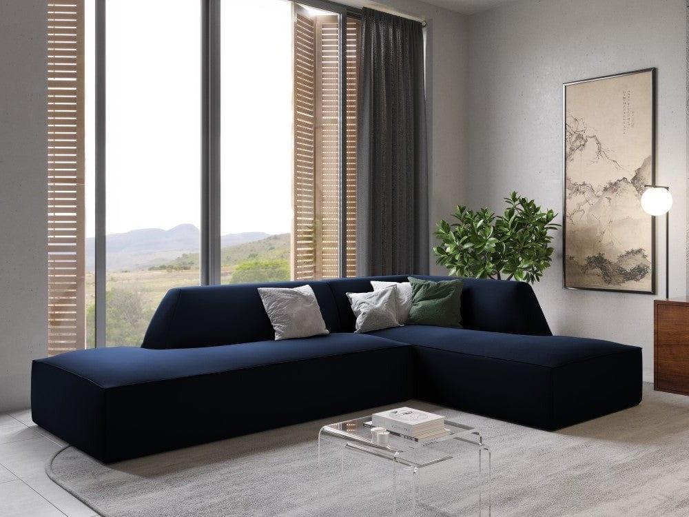 Sofa narożna aksamitna prawostronna RUBY granat królewski Micadoni    Eye on Design