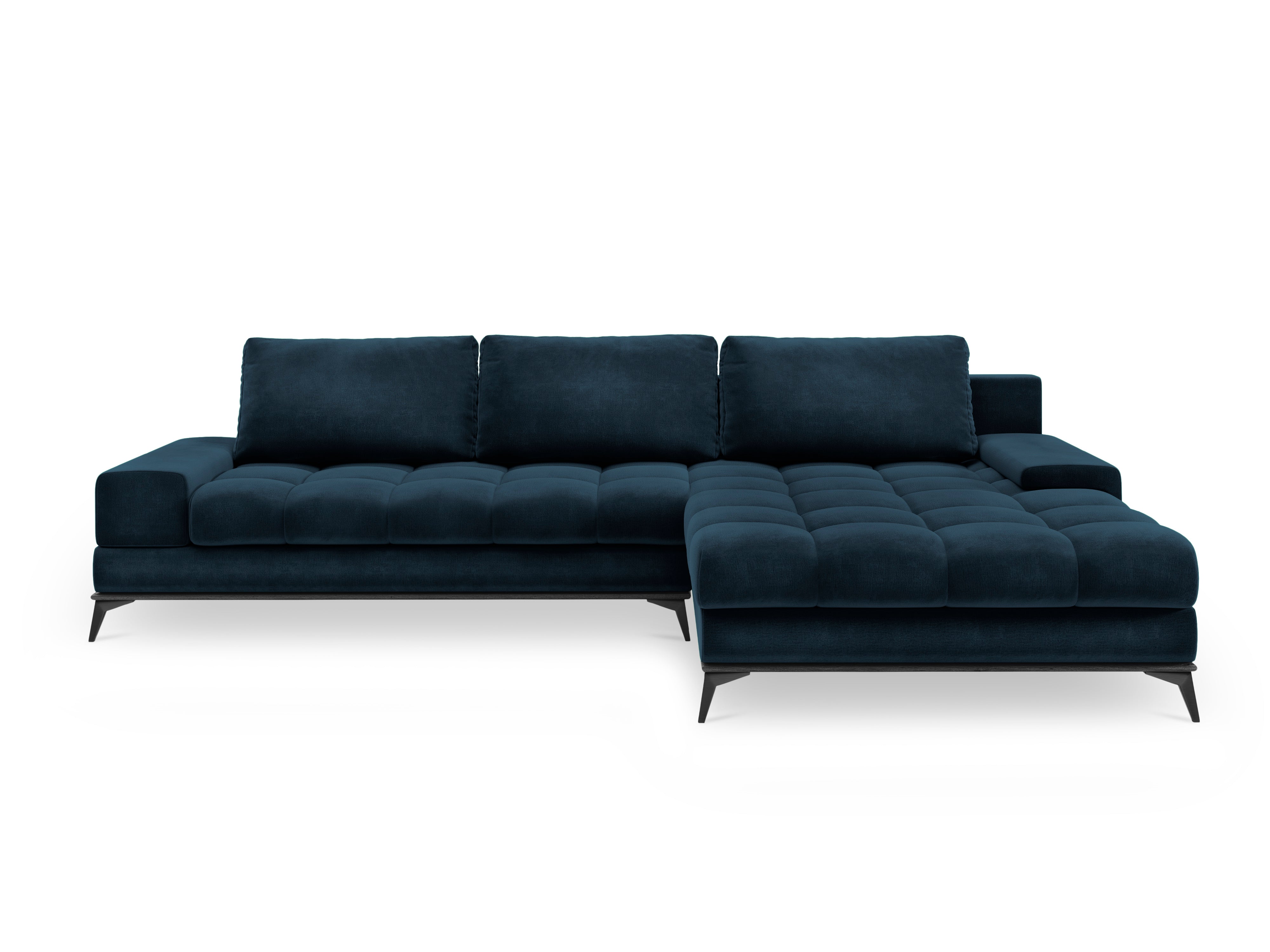 Right-side velvet corner sofa with sleeping function DENEB navy blue, Windsor & Co, Eye on Design