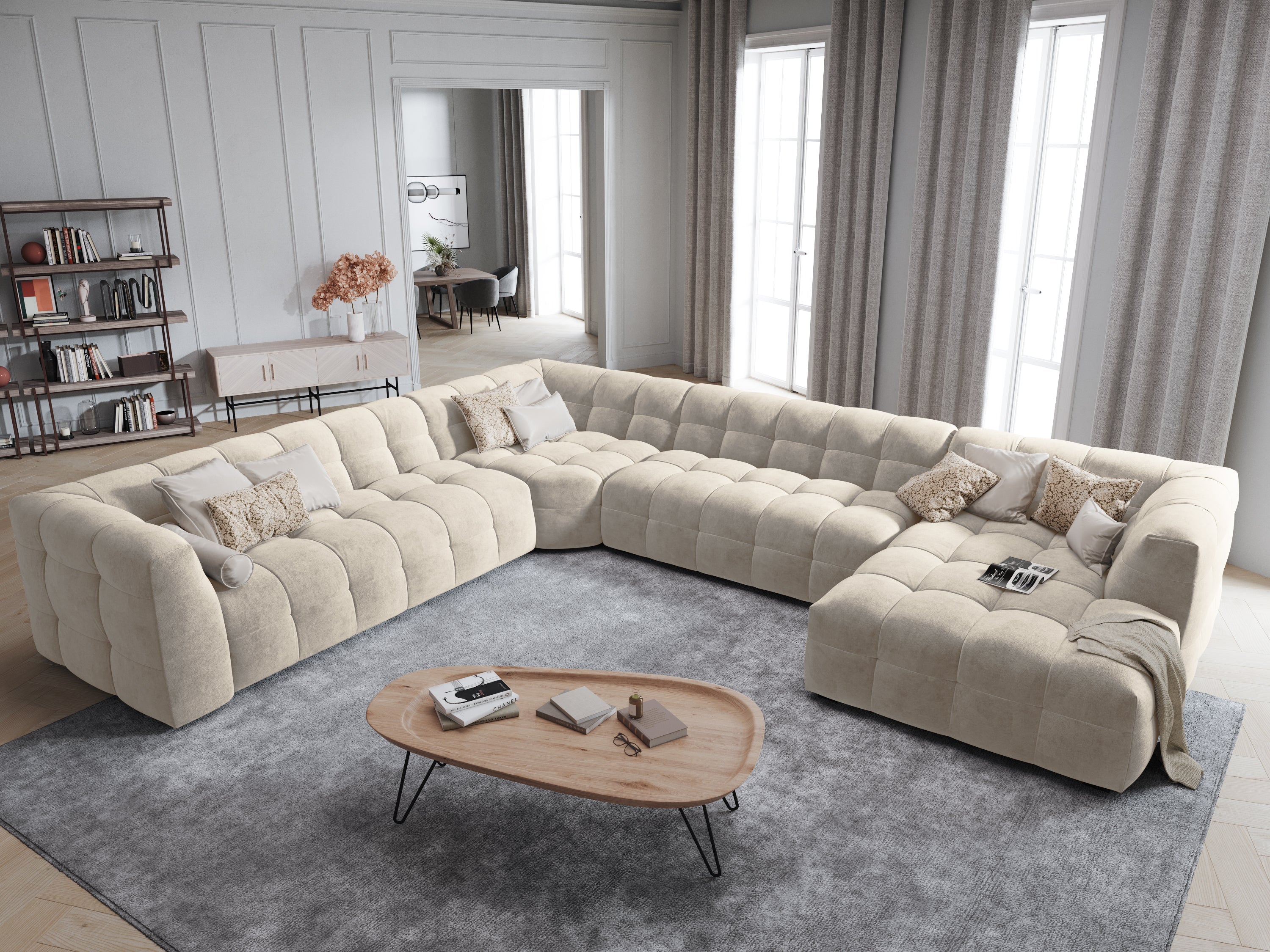 U-shaped corner sofa velvet left VESTA beige