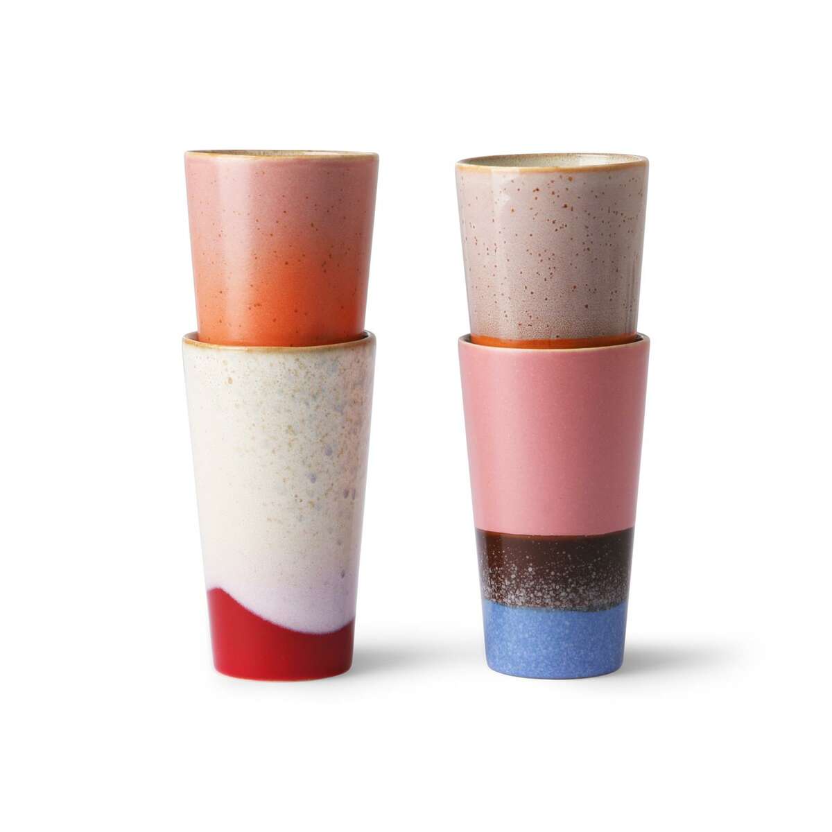 Set of 4 70's ceramic mugs for latte
