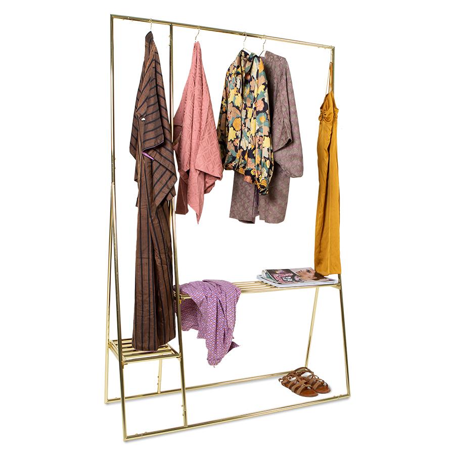Clothes hanger with hook set in brass