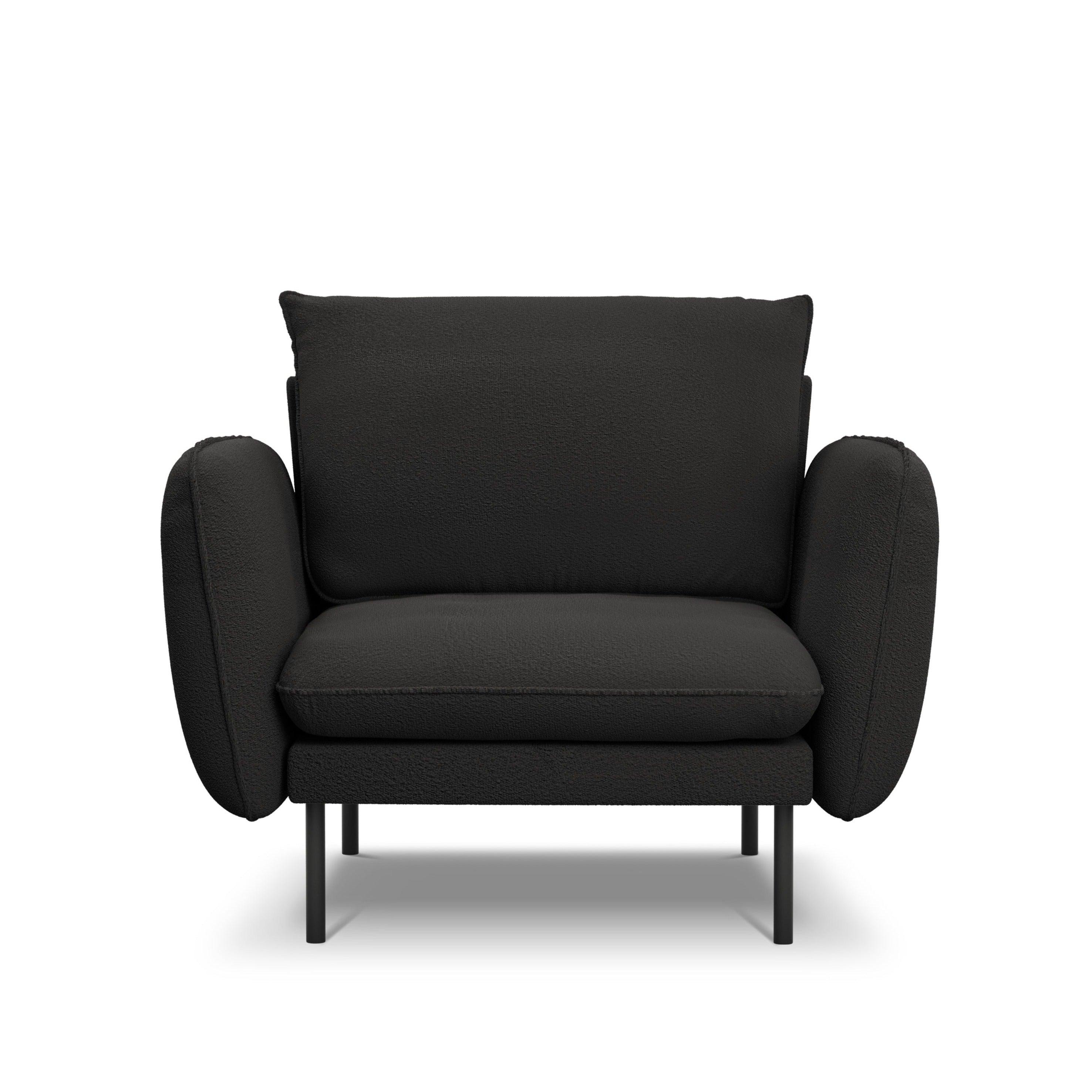 Armchair in boucle fabric VIENNA black with black base - Eye on Design