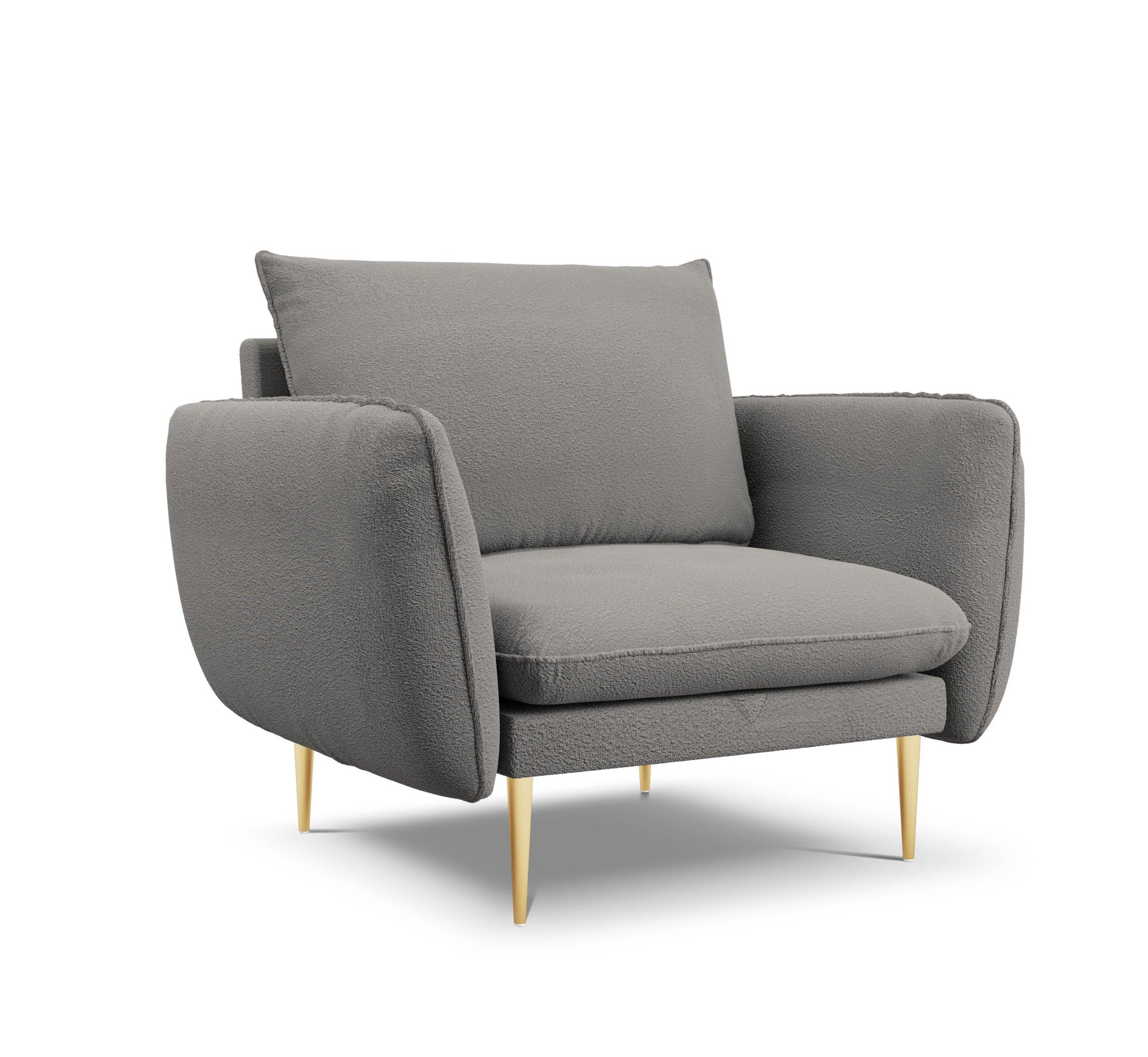 Armchair in boucle fabric VIENNA grey with gold base - Eye on Design