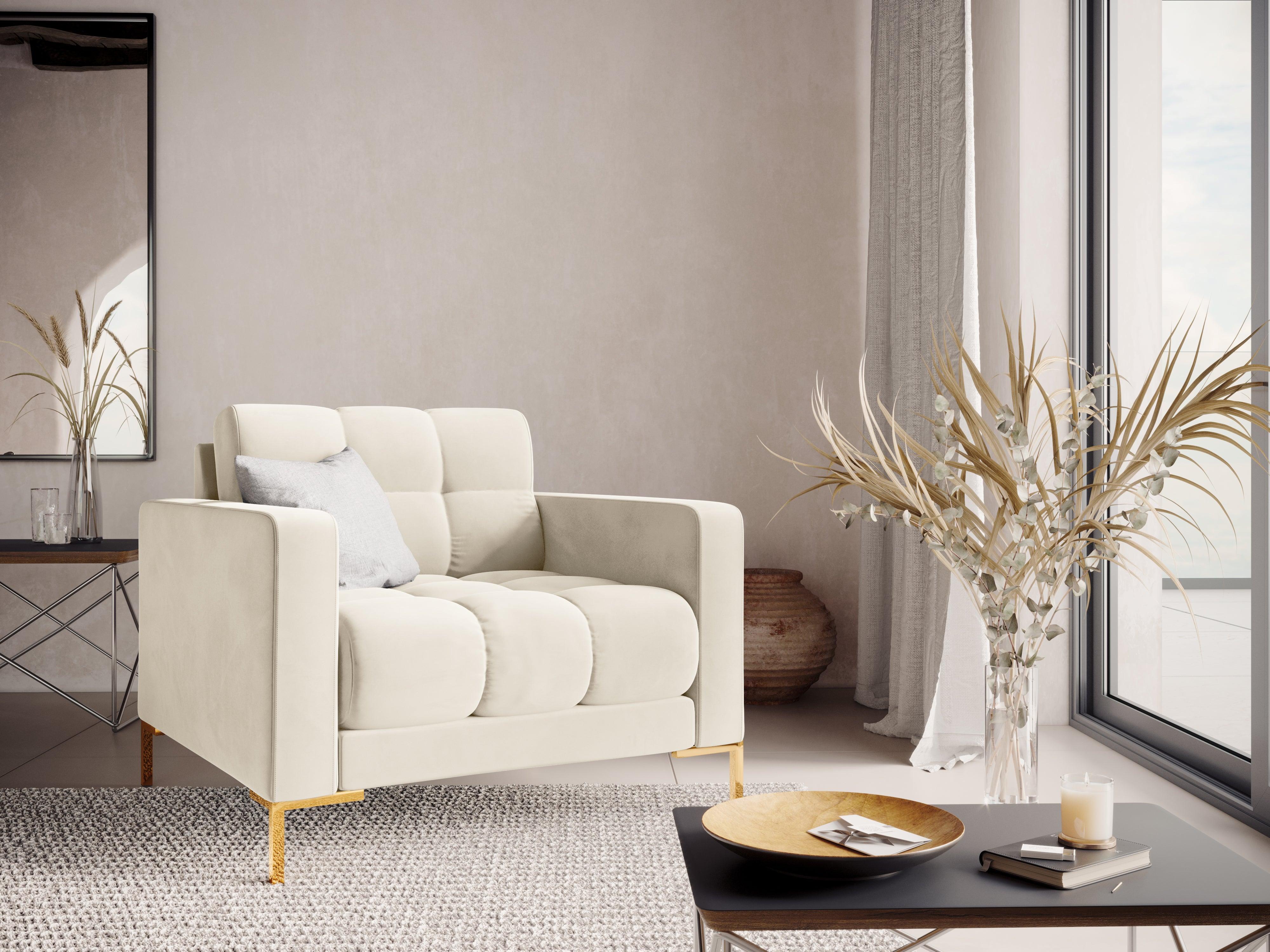 Armchair velvet BALI light beige with gold base - Eye on Design