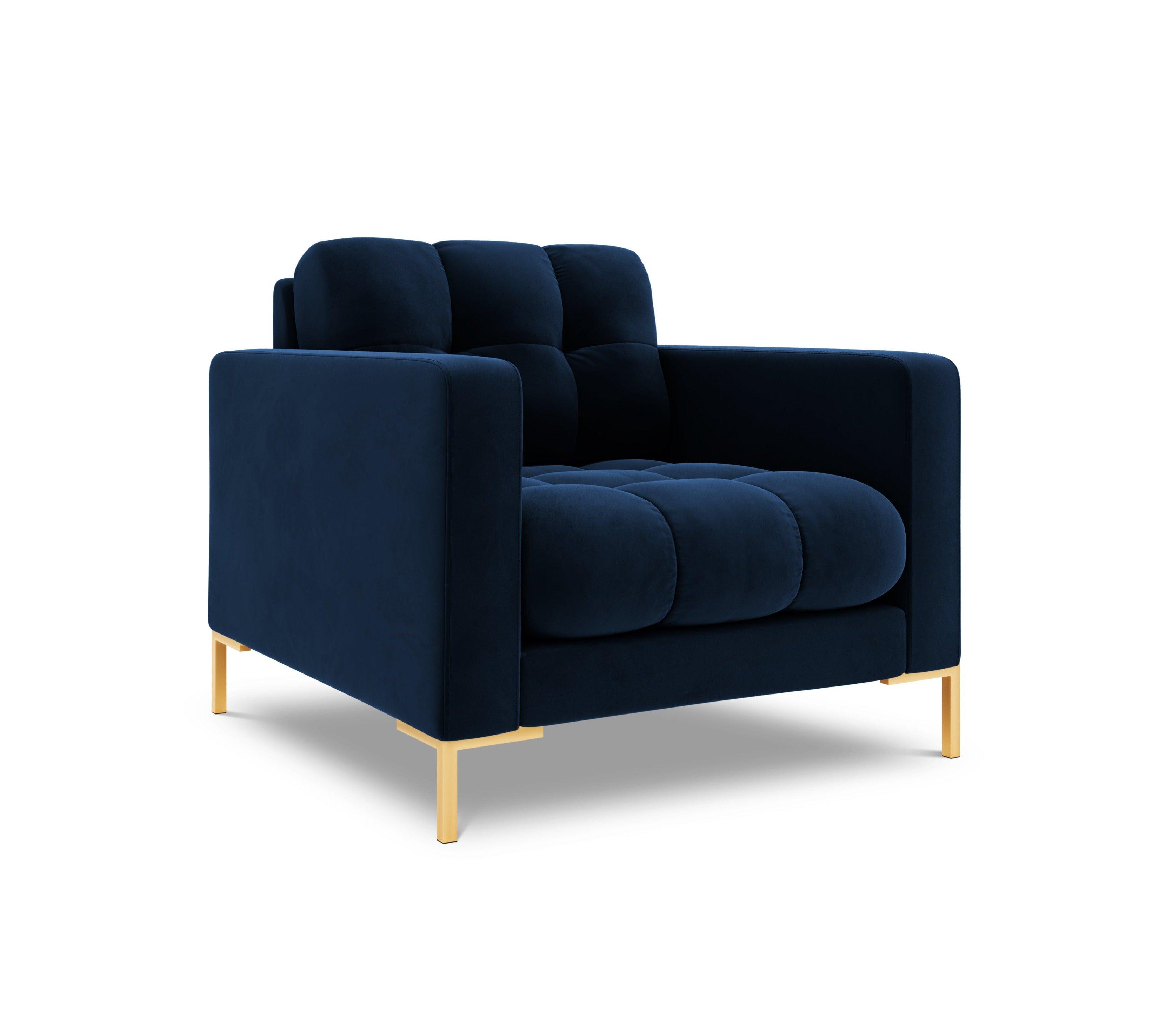 Armchair velvet BALI royal blue with gold base - Eye on Design