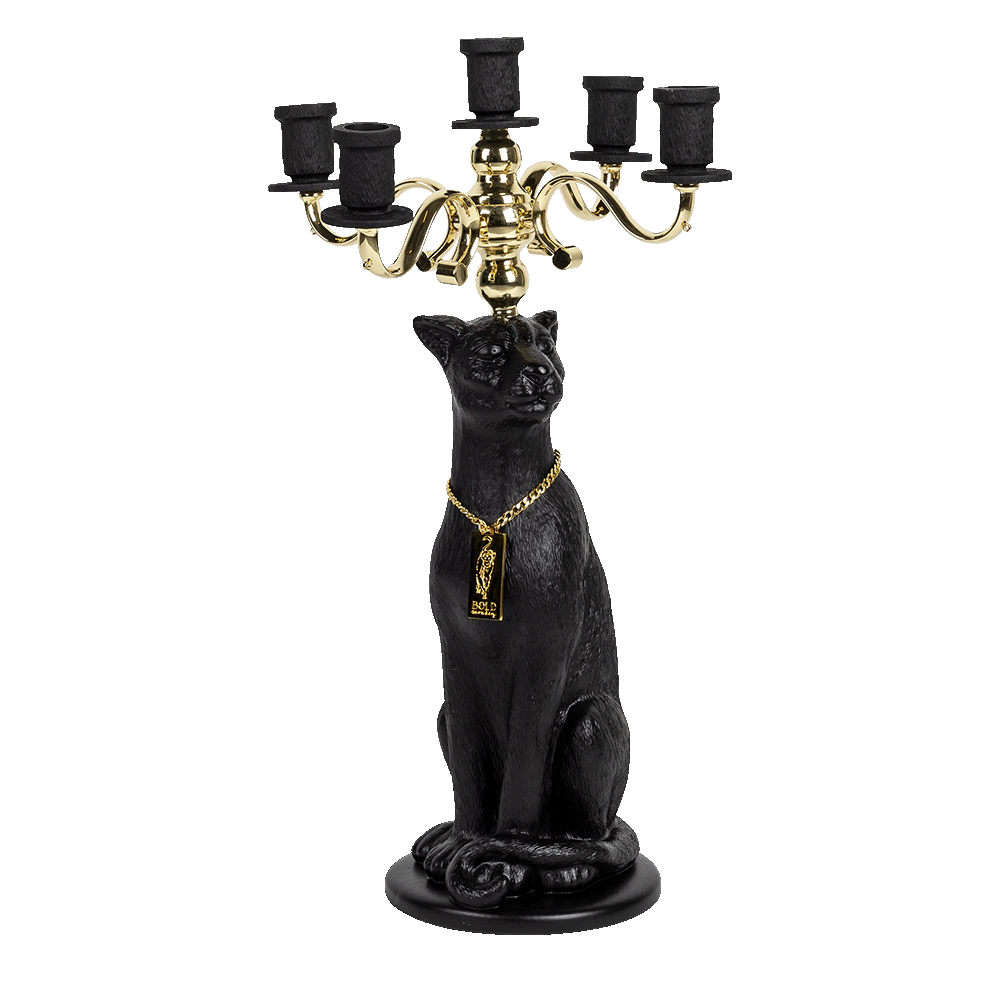 PROUDLY CROWNED PANTHER candle holder black
