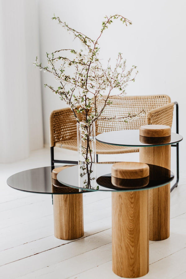 Coffee table SKIEN natural oak with mirrored top - Eye on Design