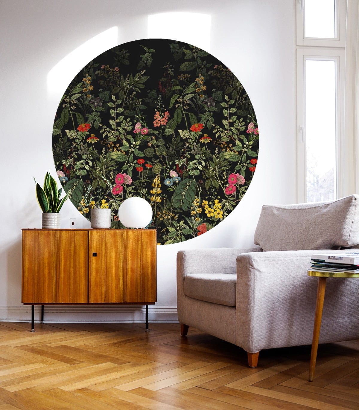 Mural w kształcie koła DOTS - MEADOW czarny na ścianę