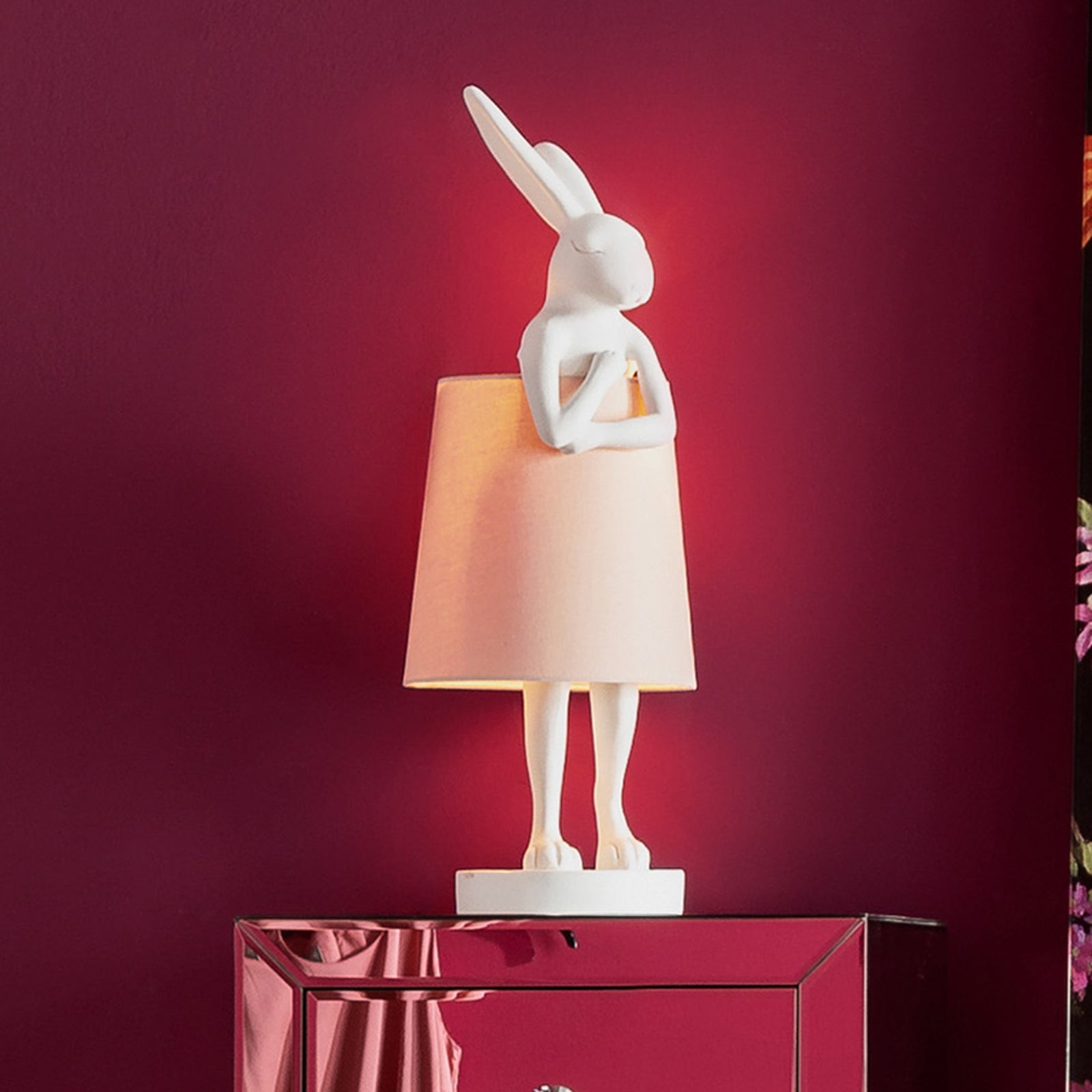 Tischlampe RABBIT weiß mit rosa Lampenschirm