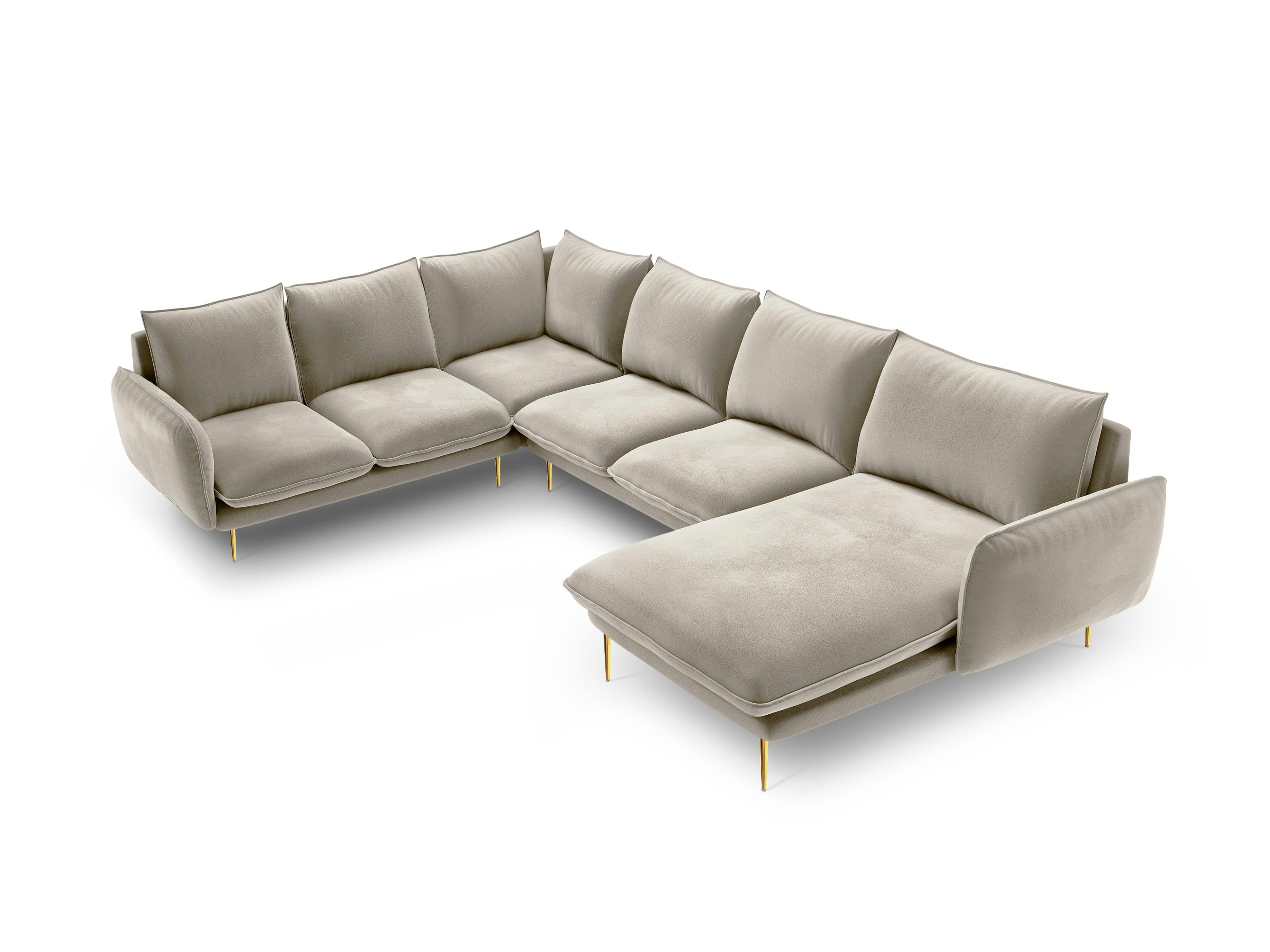 Left side velvet panoramic corner sofa VIENNA beige with black base - Eye on Design