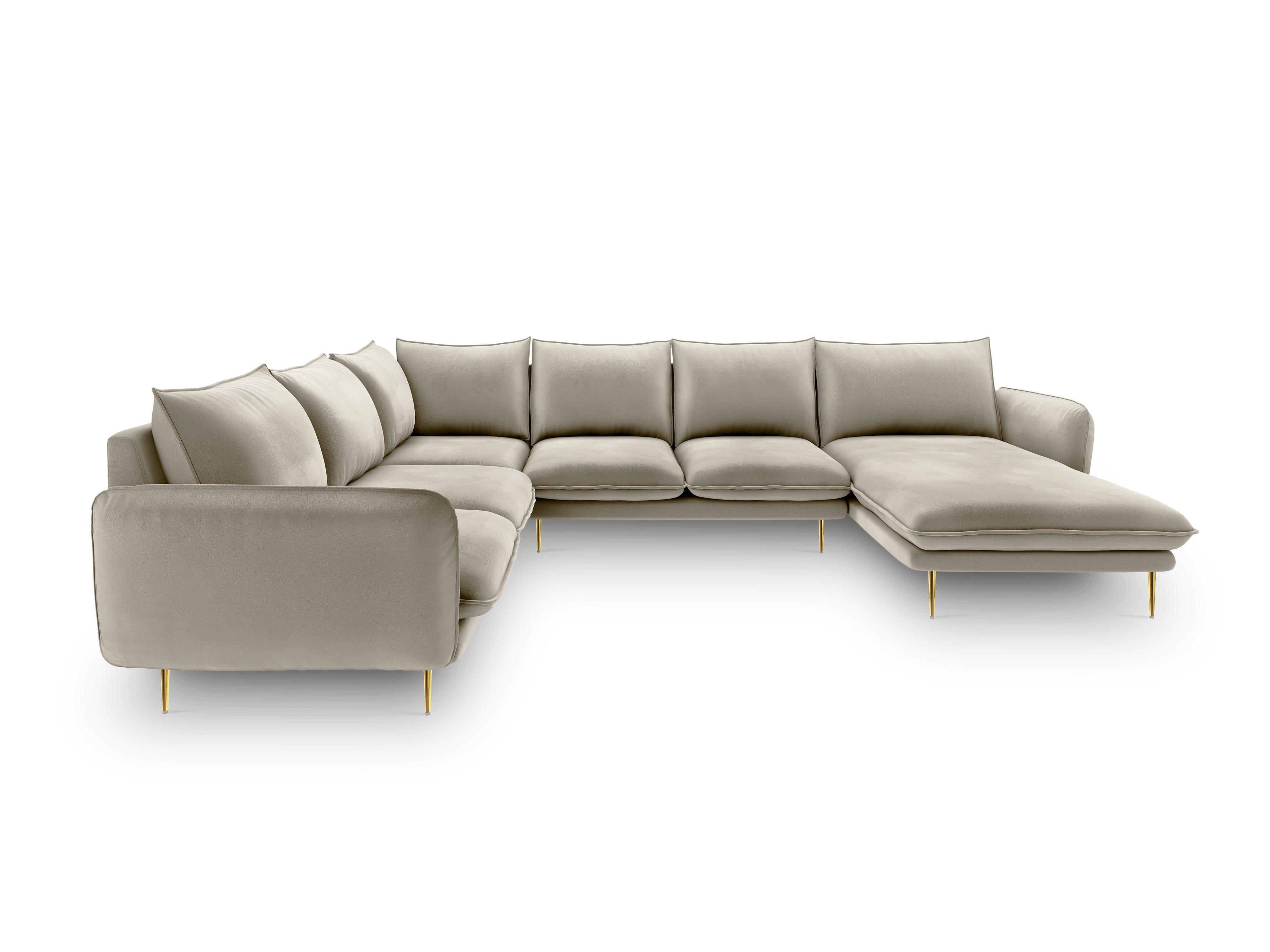 Left side velvet panoramic corner sofa VIENNA beige with black base - Eye on Design