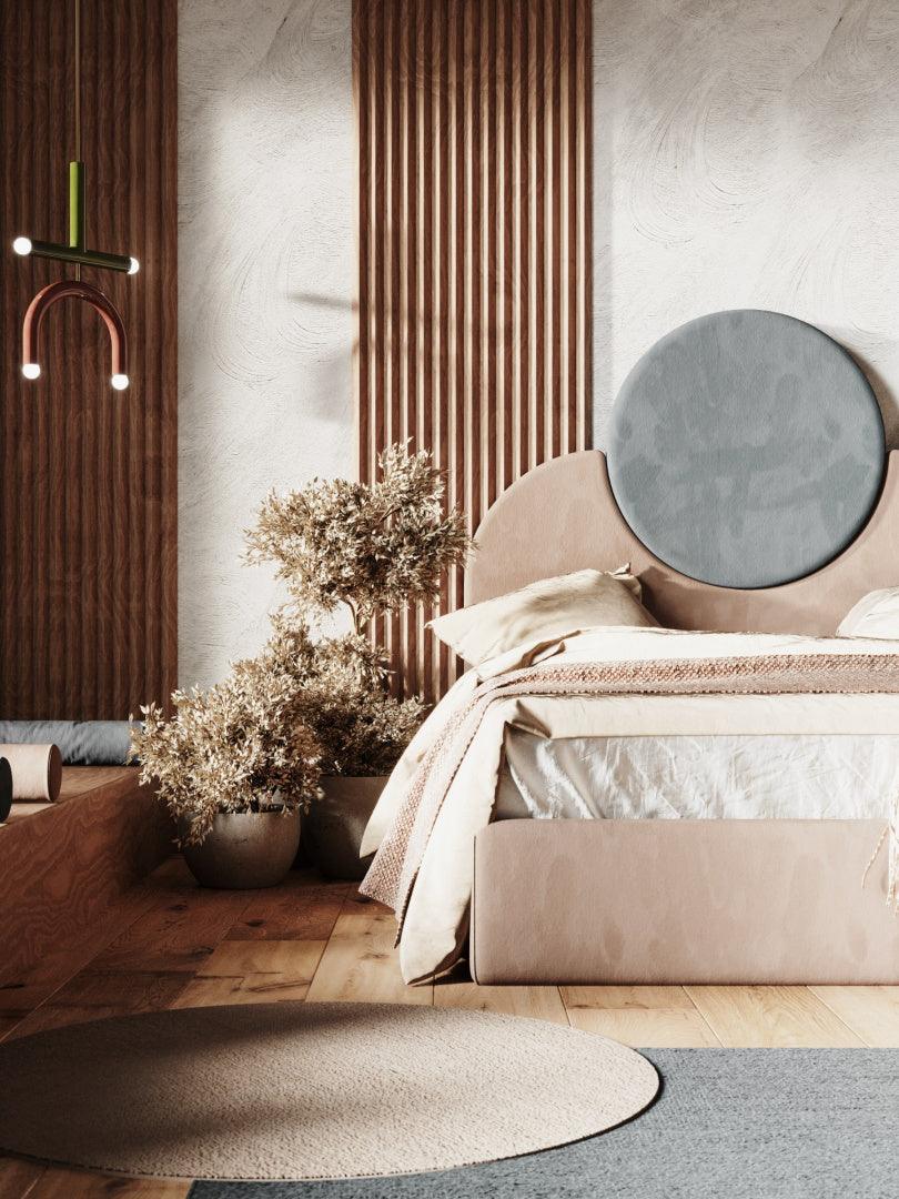 Łóżko tapicerowane SUNSET beżowy z szarym [brak w cenniku] Happy Barok    Eye on Design