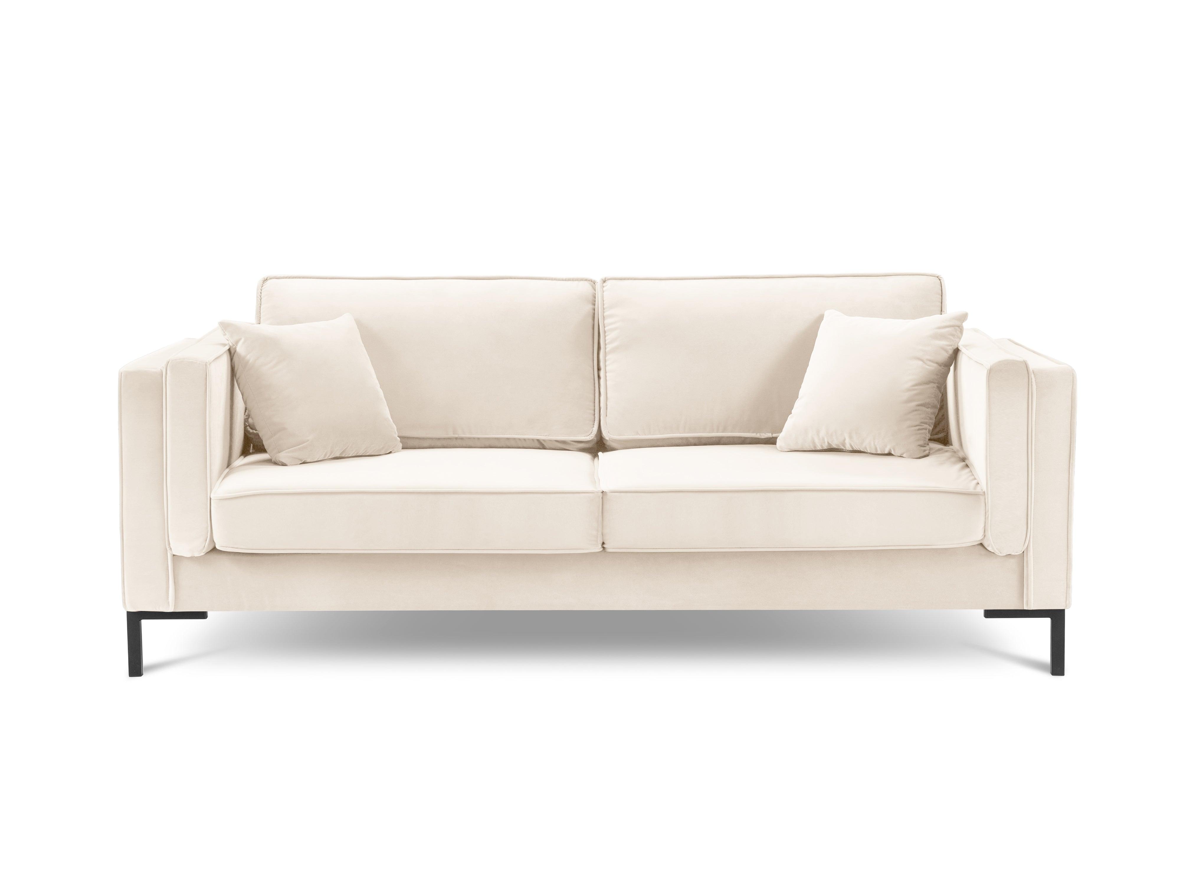 LUIS beige velvet 3-seater sofa with black base - Eye on Design