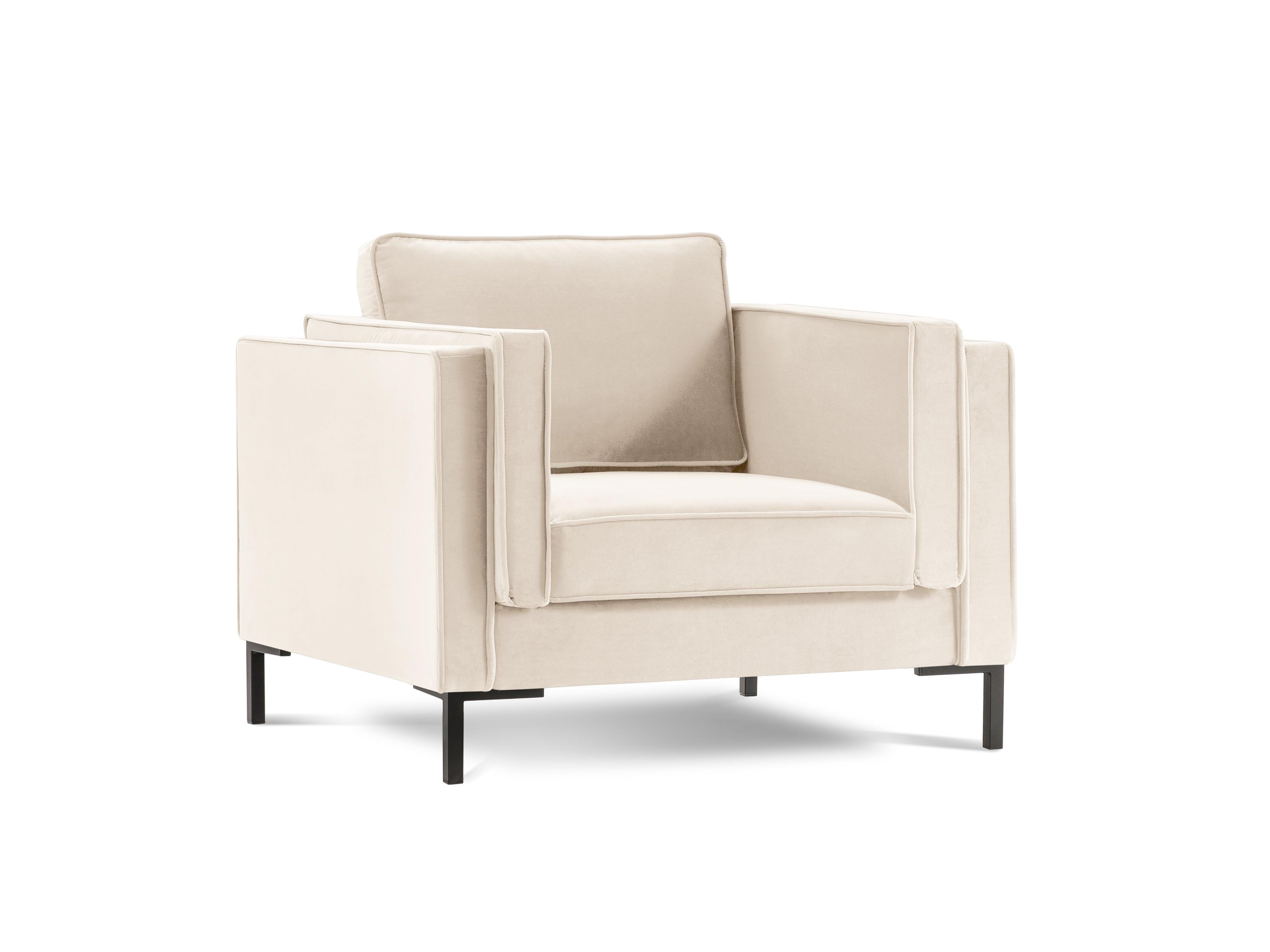 LUIS beige velvet armchair with black base - Eye on Design