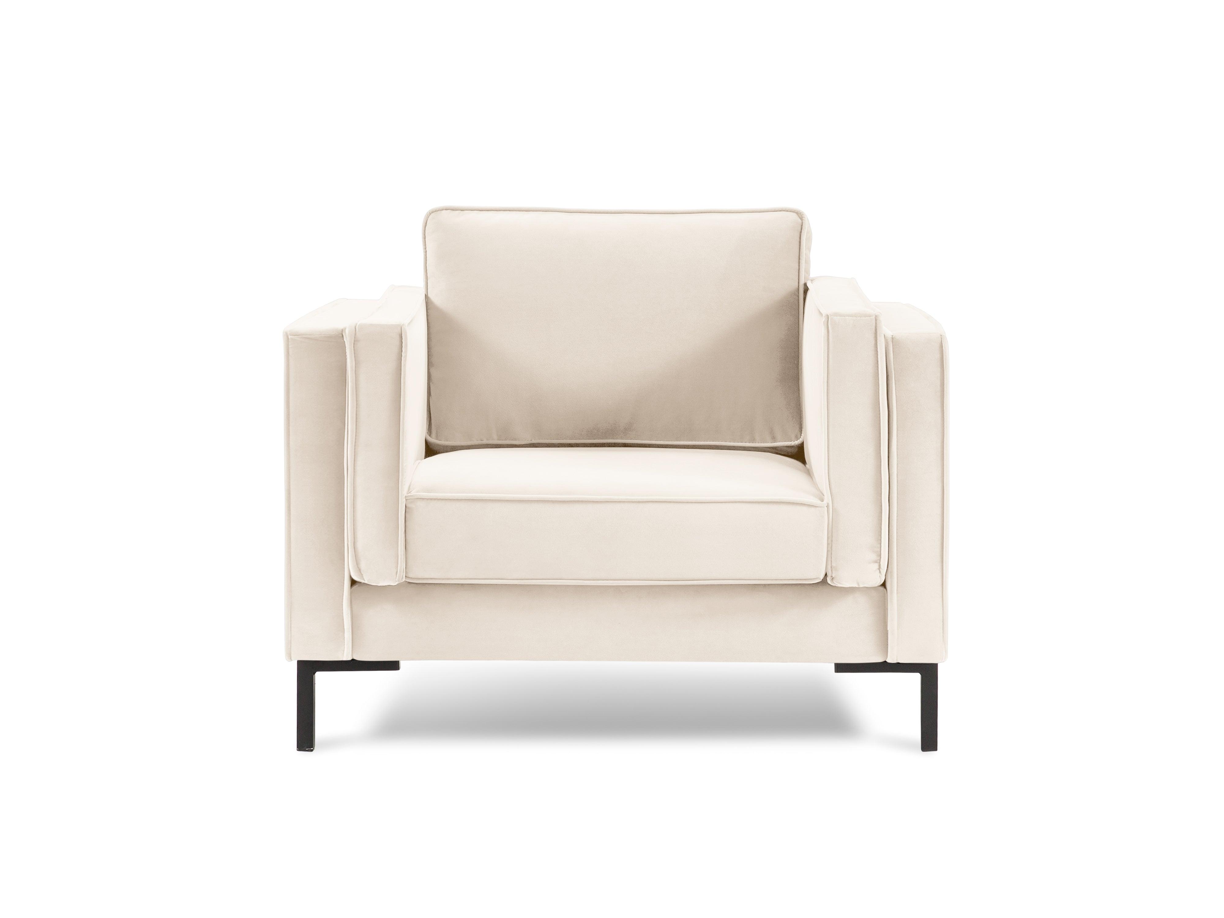 LUIS beige velvet armchair with black base - Eye on Design