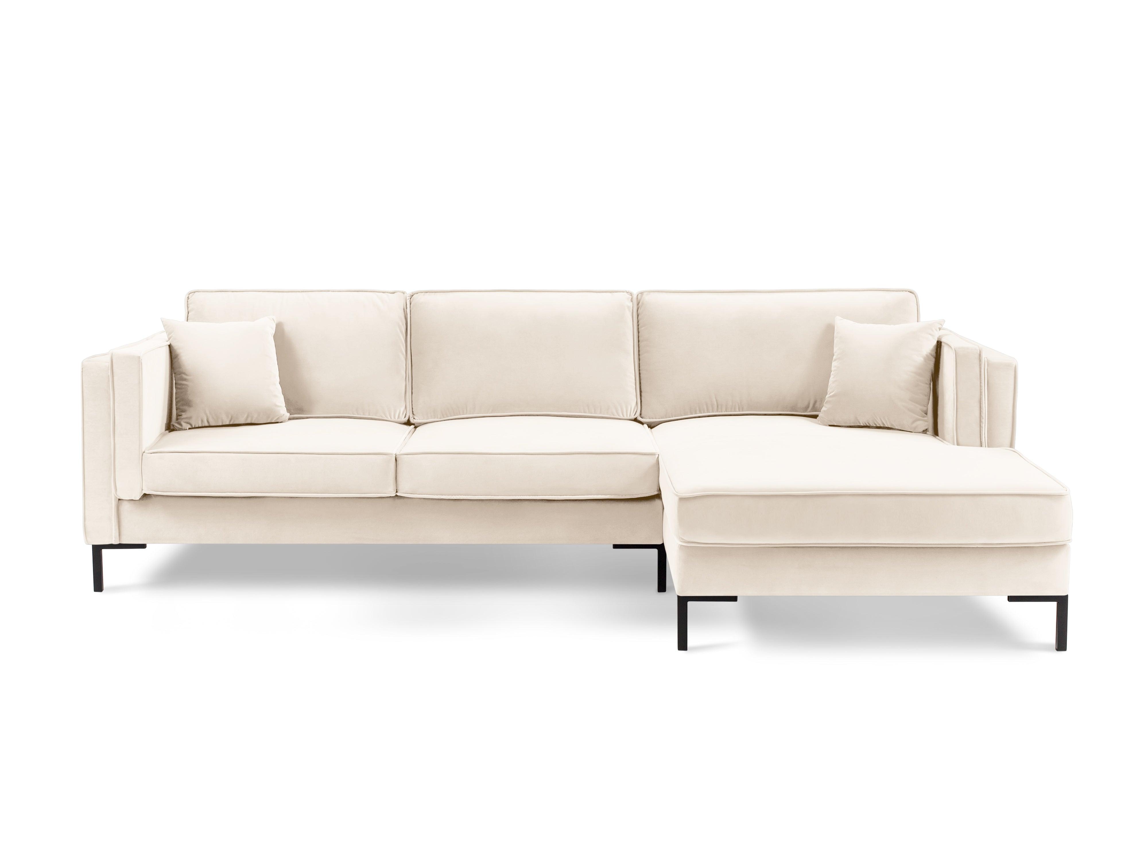 LUIS beige velvet right-hand corner sofa with black base - Eye on Design