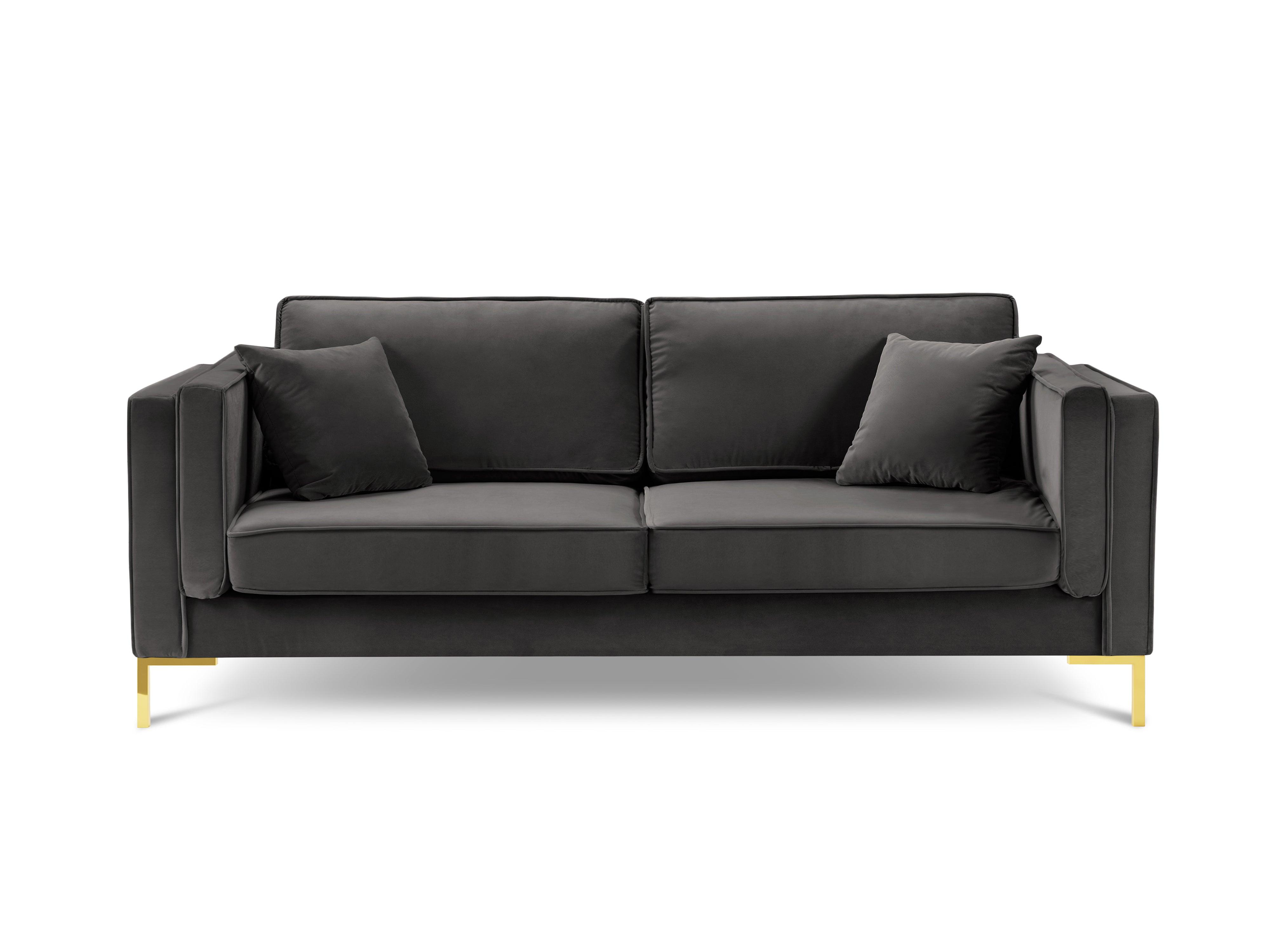 LUIS dark grey velvet 3-seater sofa with gold base - Eye on Design