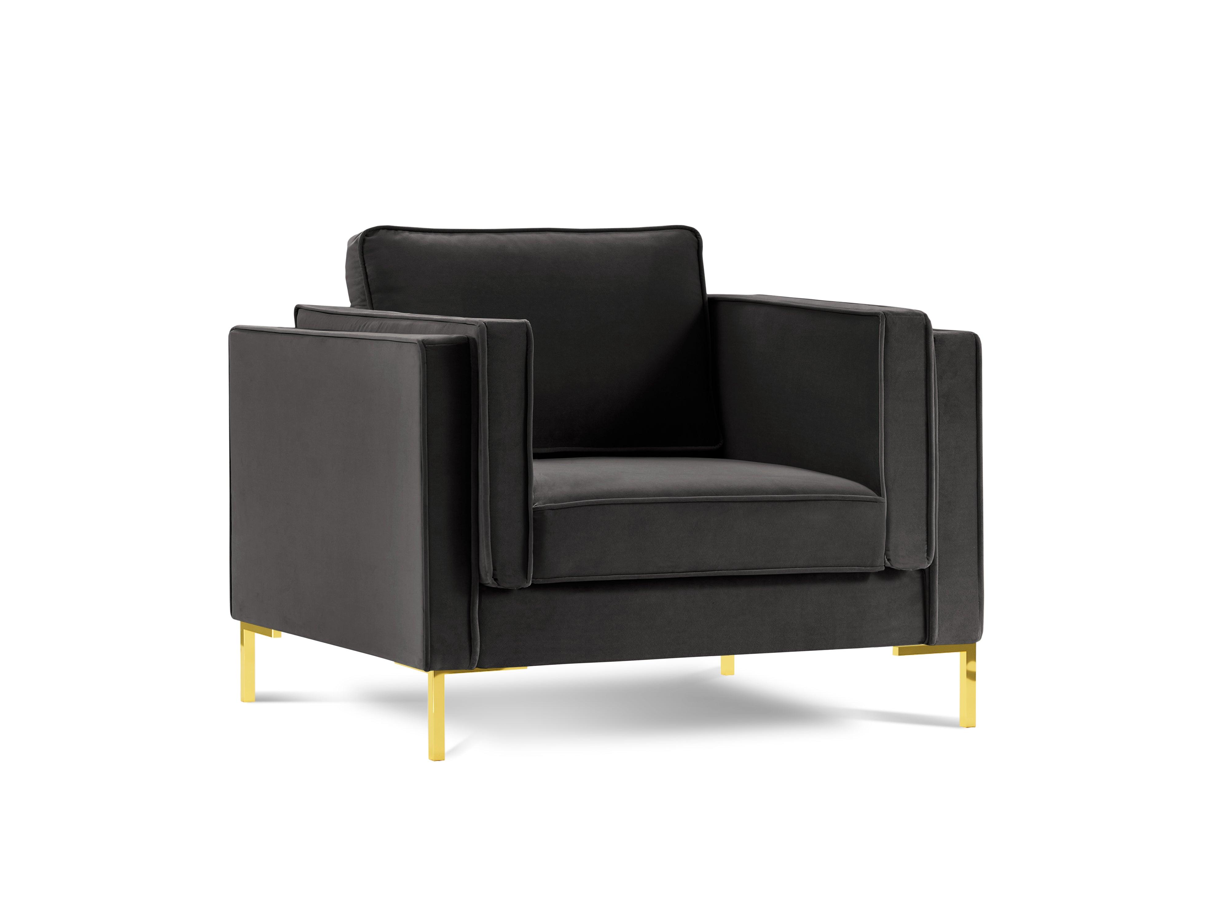 LUIS dark grey velvet armchair with gold base - Eye on Design