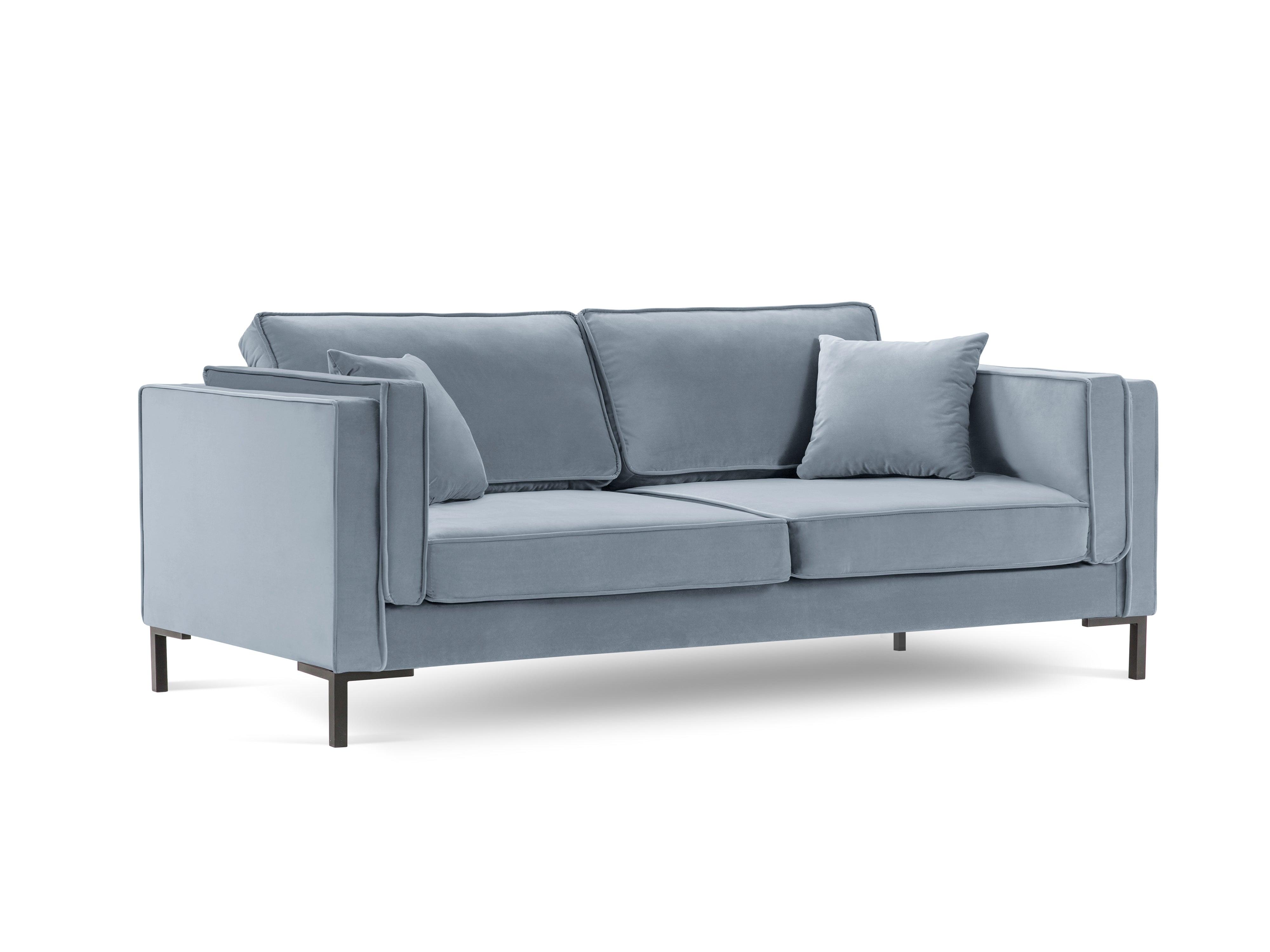 LUIS light blue velvet 3-seater sofa with black base - Eye on Design