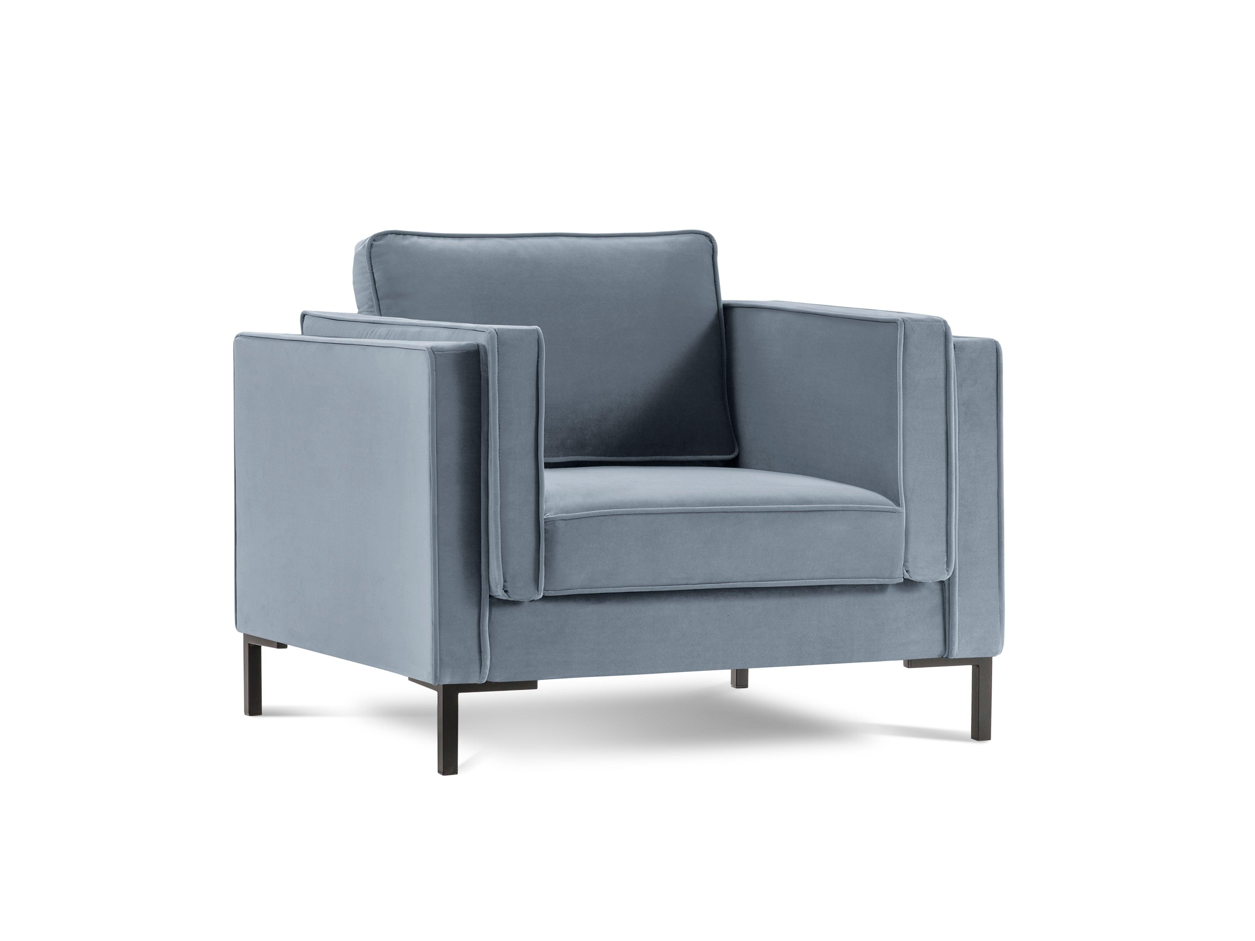 LUIS light blue velvet armchair with black base - Eye on Design