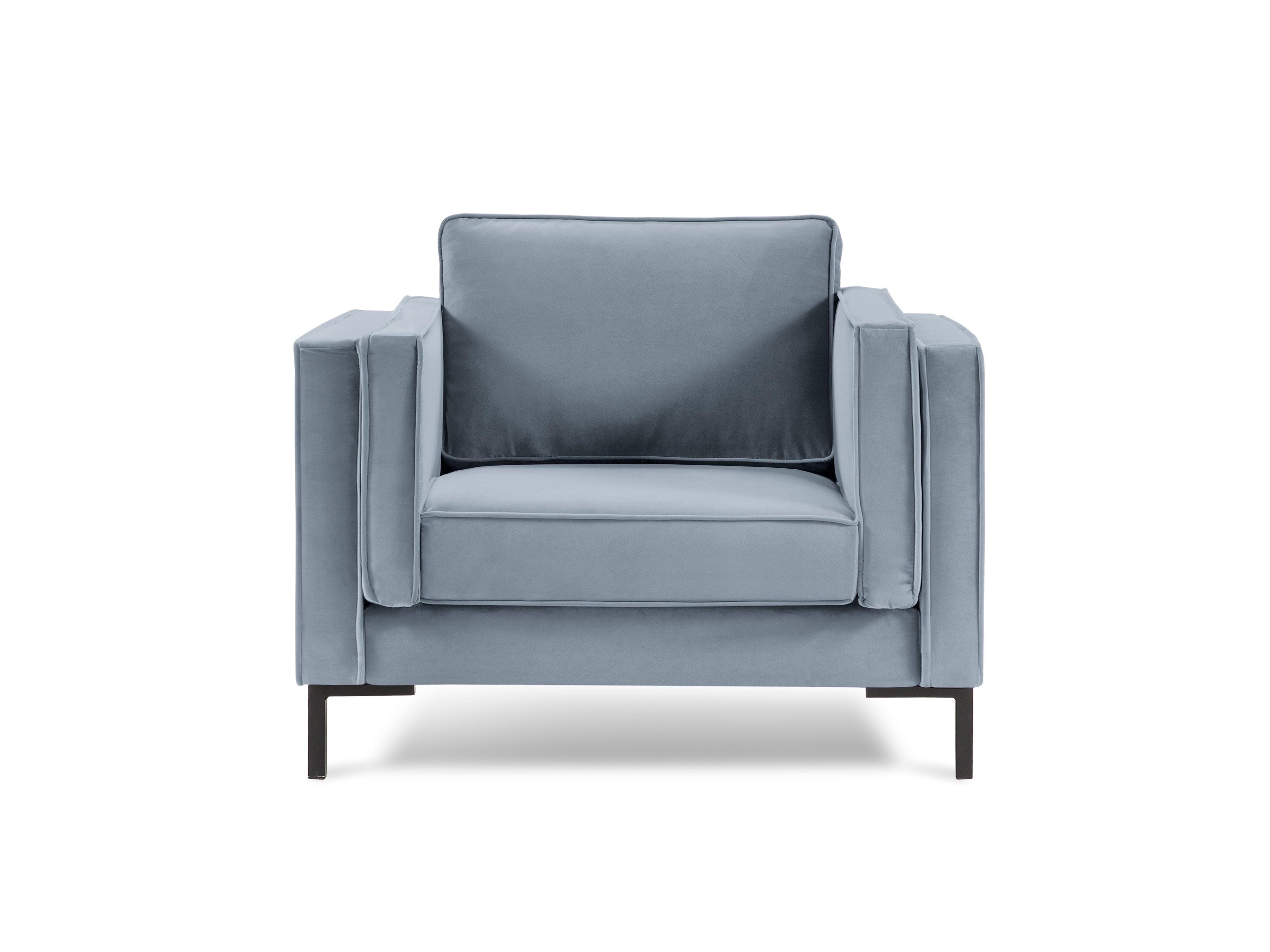 LUIS light blue velvet armchair with black base - Eye on Design