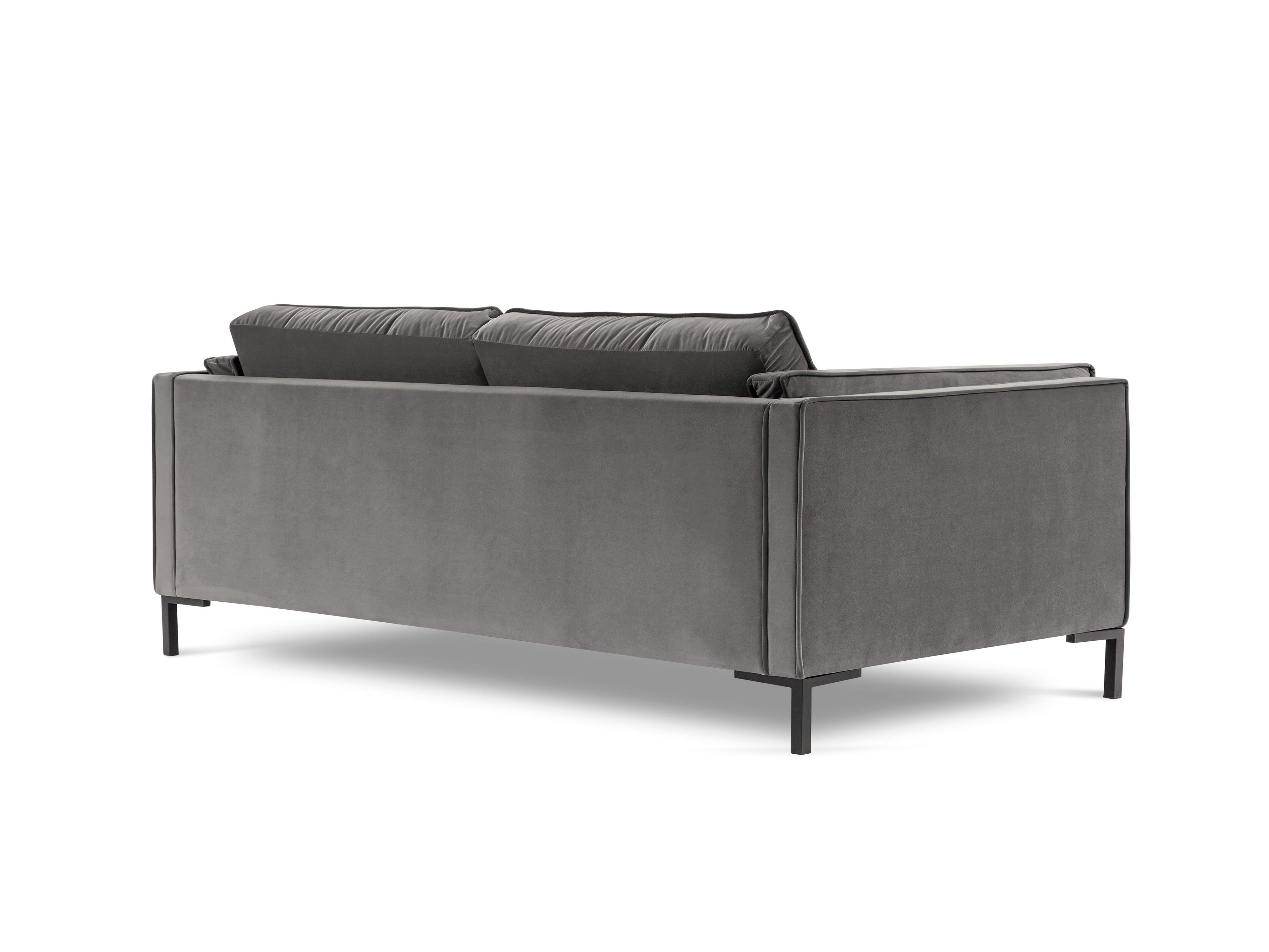 LUIS light grey velvet 3-seater sofa with black base - Eye on Design