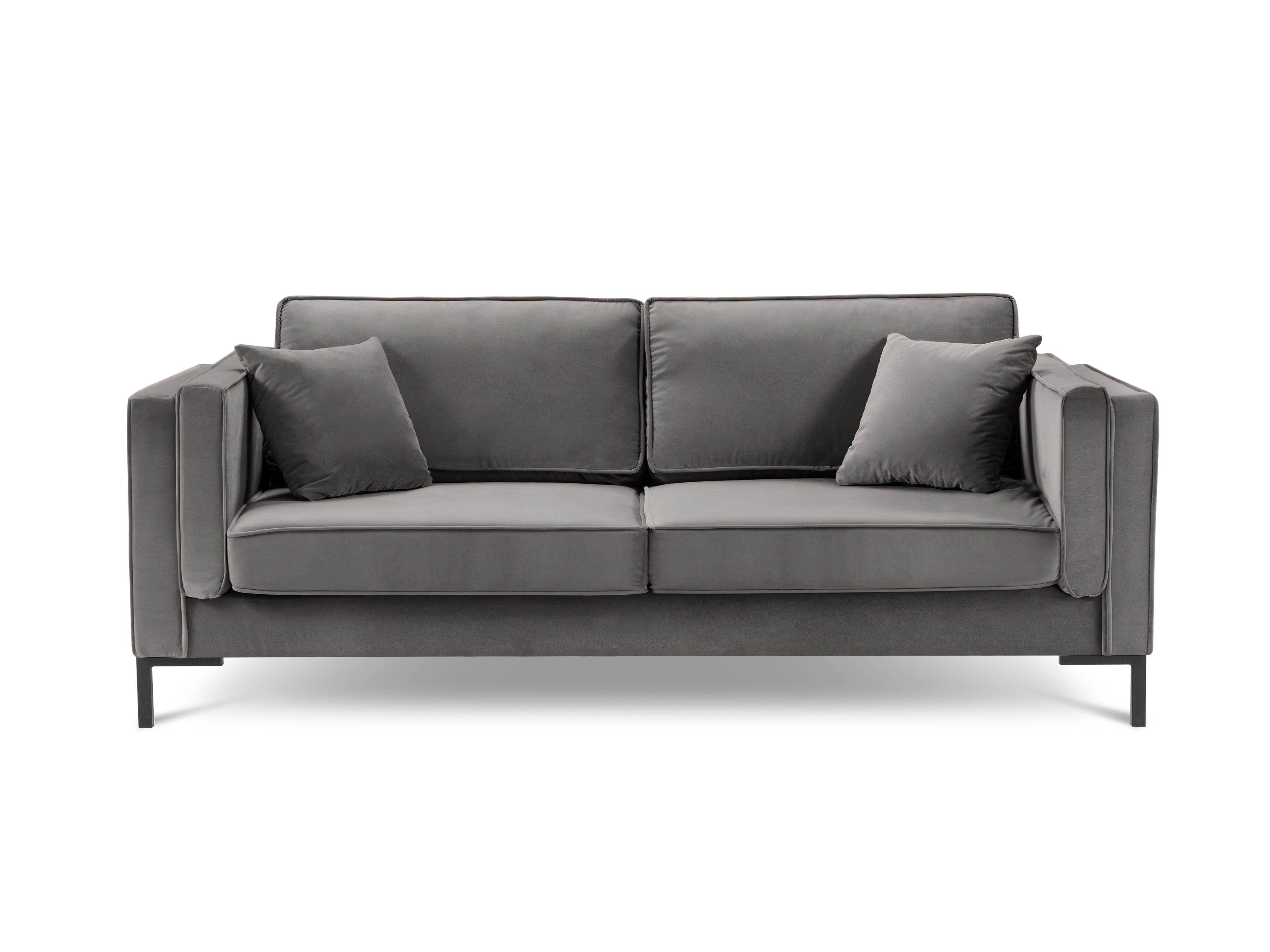 LUIS light grey velvet 4-seater sofa with black base - Eye on Design