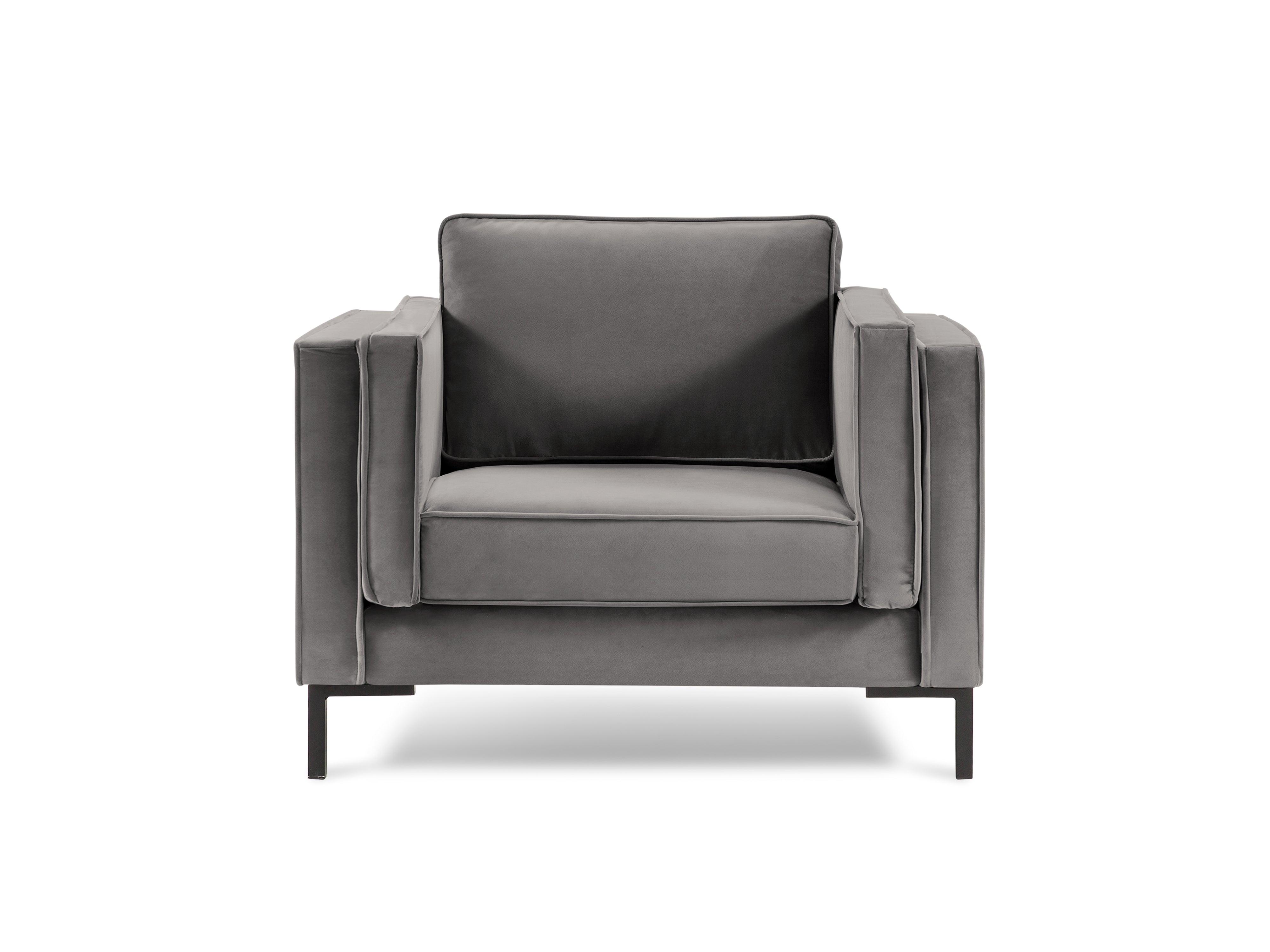 LUIS light grey velvet armchair with black base - Eye on Design