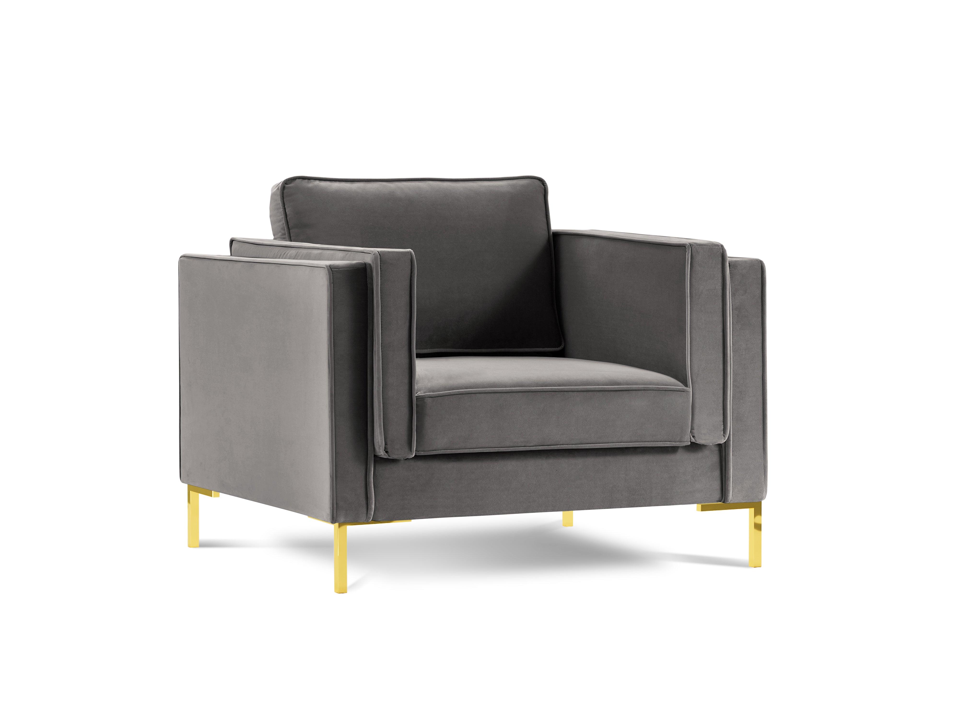 LUIS light grey velvet armchair with gold base - Eye on Design